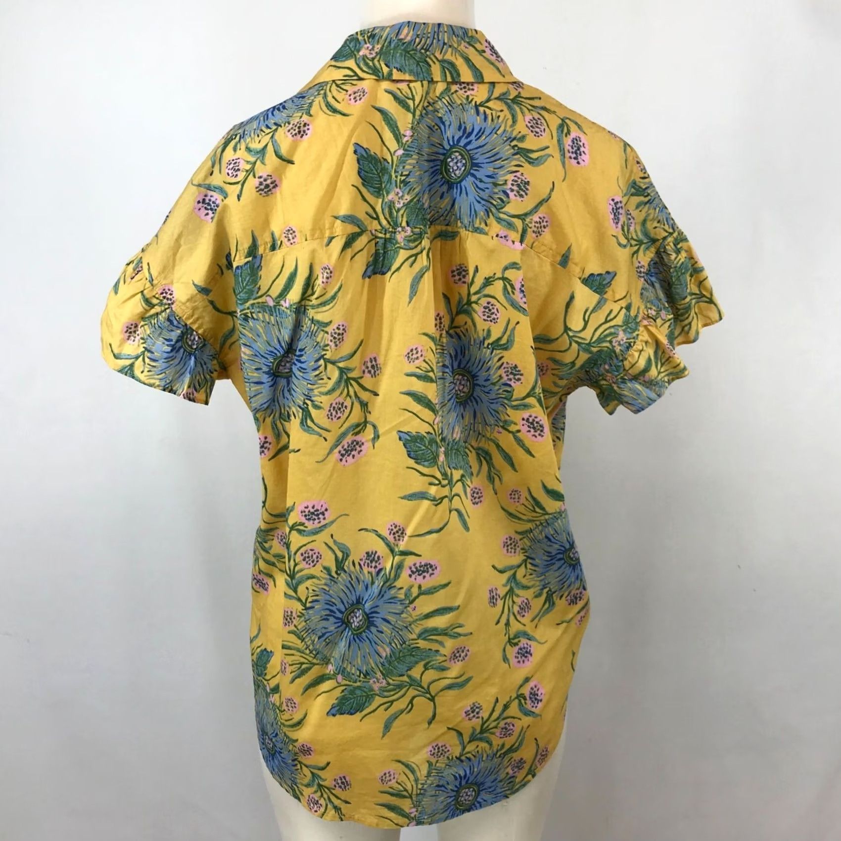 Madewell MADEWELL Women XS Yellow Floral Short Sleeve Collared Cotton Top Shirt Size XS / US 0-2 / IT 36-38 - 6 Thumbnail