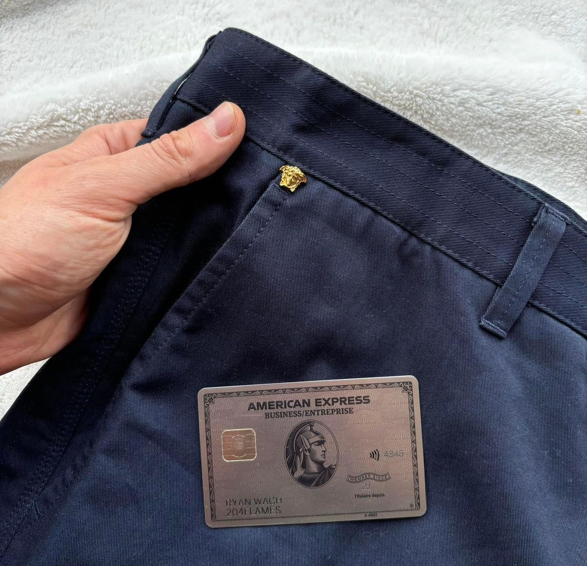 Versace Versace Navy/Gold Medusa Pants Size US 32 / EU 48 - 2 Thumbnail