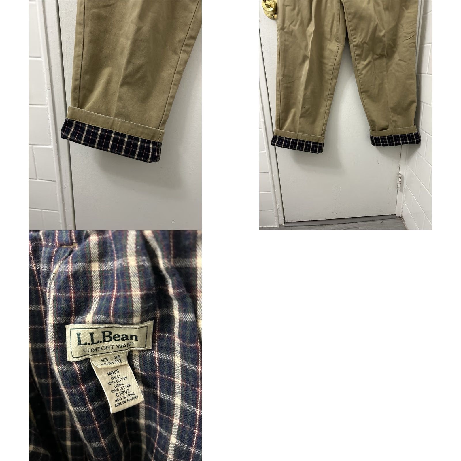 Vintage LL Bean Pants Mens 35x33 Chino Flannel Lined Comfort Waist Pleated Tan Beige 100% Cotton Vintage No Size US 35 - 9 Thumbnail