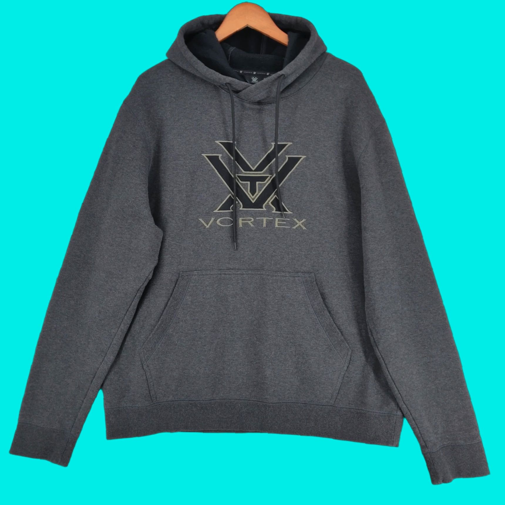 Vintage Vortex Hoodie Mens XL Gray Pullover Sweatshirt Hooded Pockets Regular Logo Army Outdoor Sports Winter Fall Size US XL / EU 56 / 4 - 1 Thumbnail