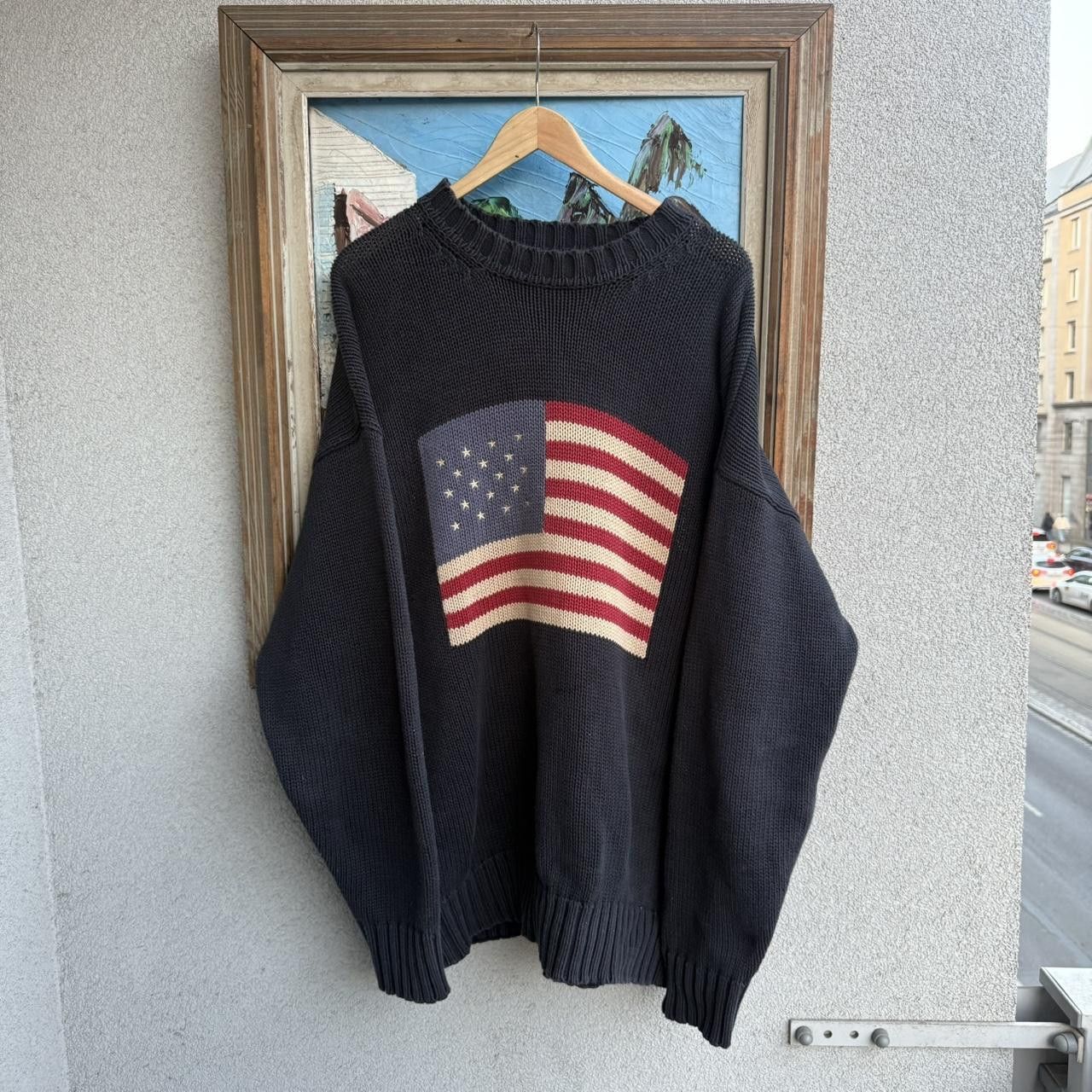 Vintage American Flag Vintage 90s Jumper Heavy Knit Navy Size US XXL / EU 58 / 5 - 1 Thumbnail