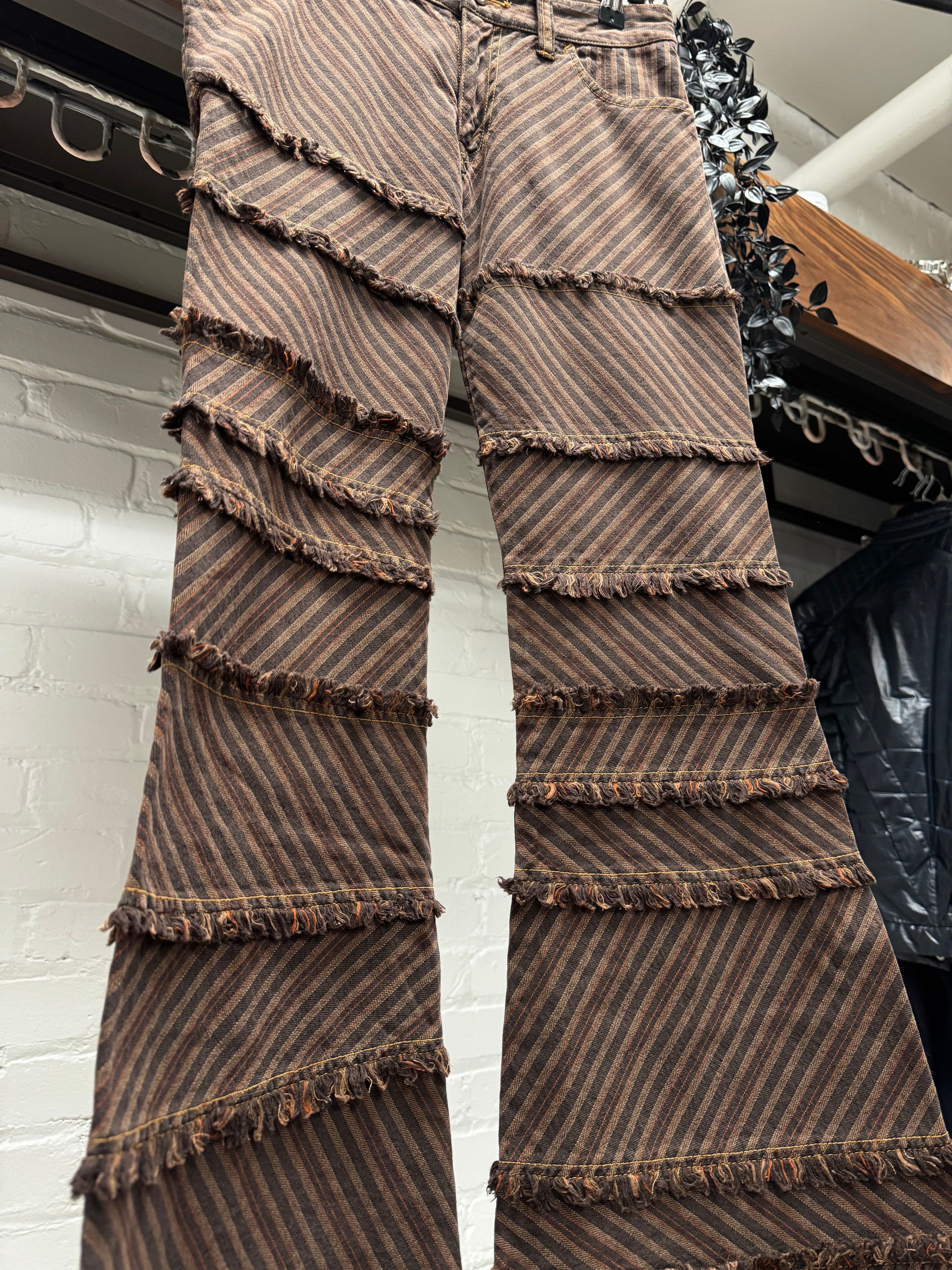 Junya Watanabe SS2002 Junya Watanabe Striped Brown Patchwork Flared Denim Size US 29 - 2 Thumbnail