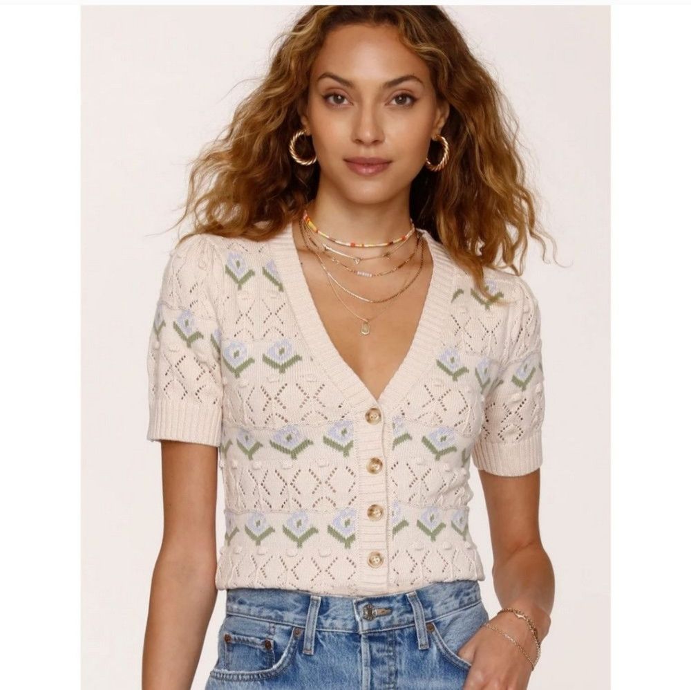 Heartloom HEARTLOOM | Deline Cotton Cardigan Short Sleeve Floral Lila Size S / US 4 / IT 40 - 3 Thumbnail