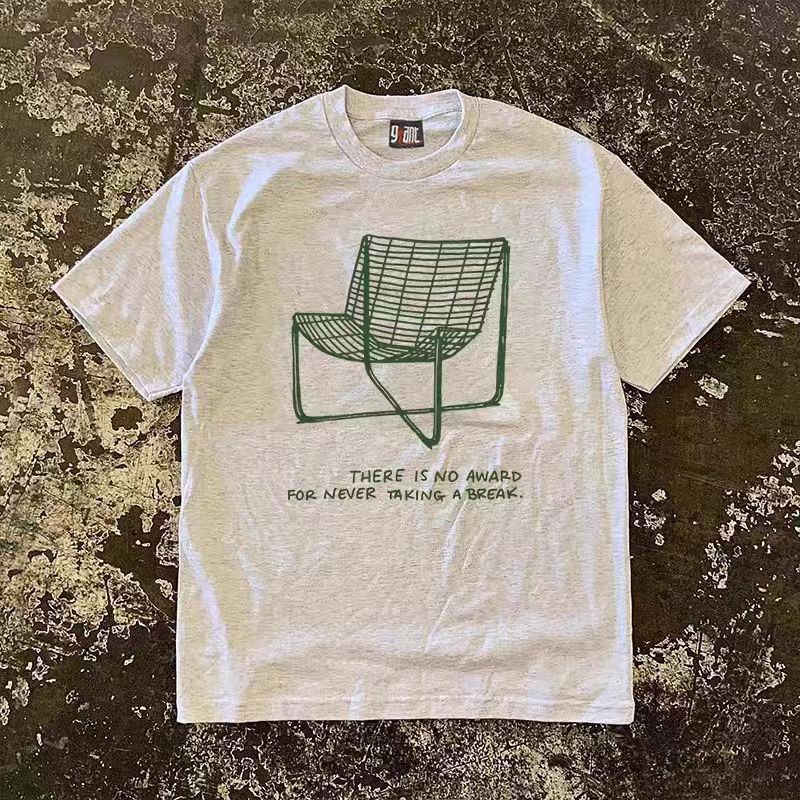 Vintage Gray casual retro chair pattern loose t-shirt Size US M / EU 48-50 / 2 - 1 Thumbnail