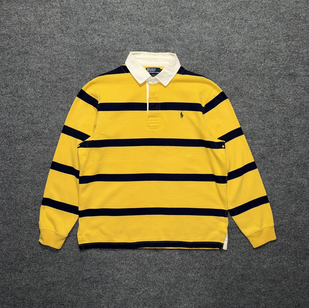 Polo Ralph Lauren Polo Ralph Lauren Yellow & Navy Striped Rugby Shirt Size US L / EU 52-54 / 3 - 1 Thumbnail