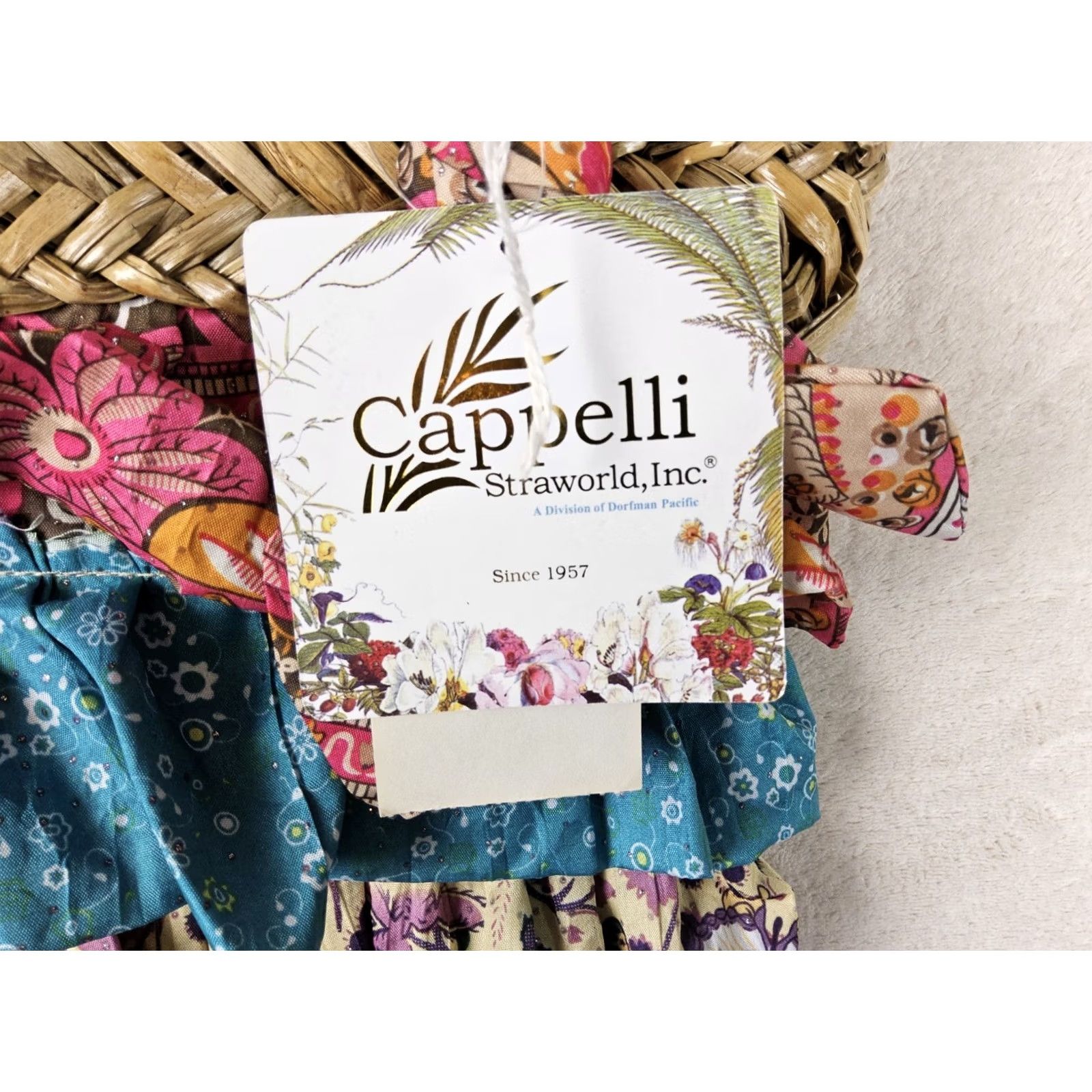 Vintage Cappelli Straworld Bohemian Wicker Fabric Shoulder Handbag Purse Bag Pink Beige Pattern Floral Bucket & Drawstring Medium Women Size ONE SIZE - 6 Thumbnail