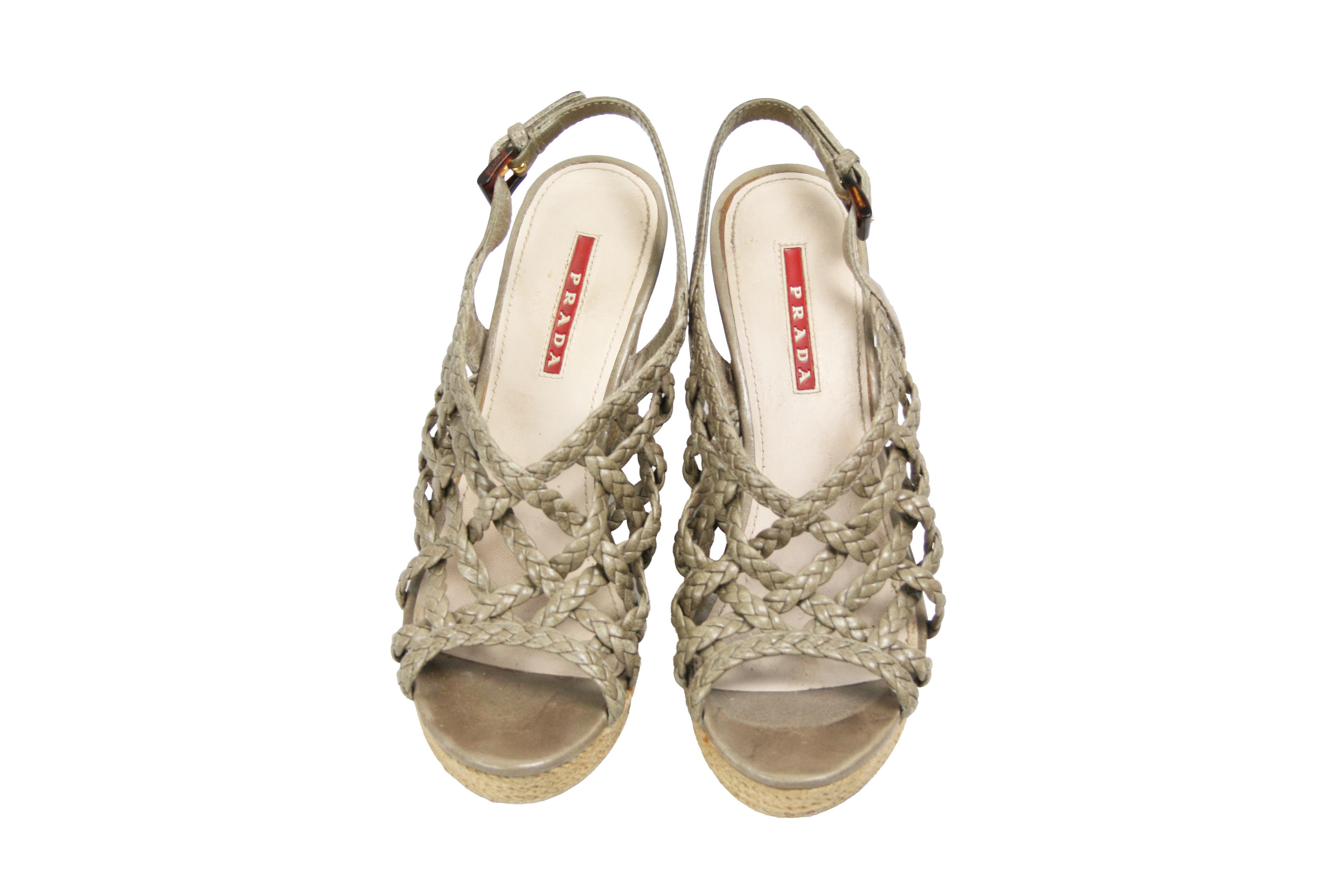 Prada Y2K Wedge Woven Leather Cork Espadrille Sandals Size US 6 / IT 36 - 7 Thumbnail