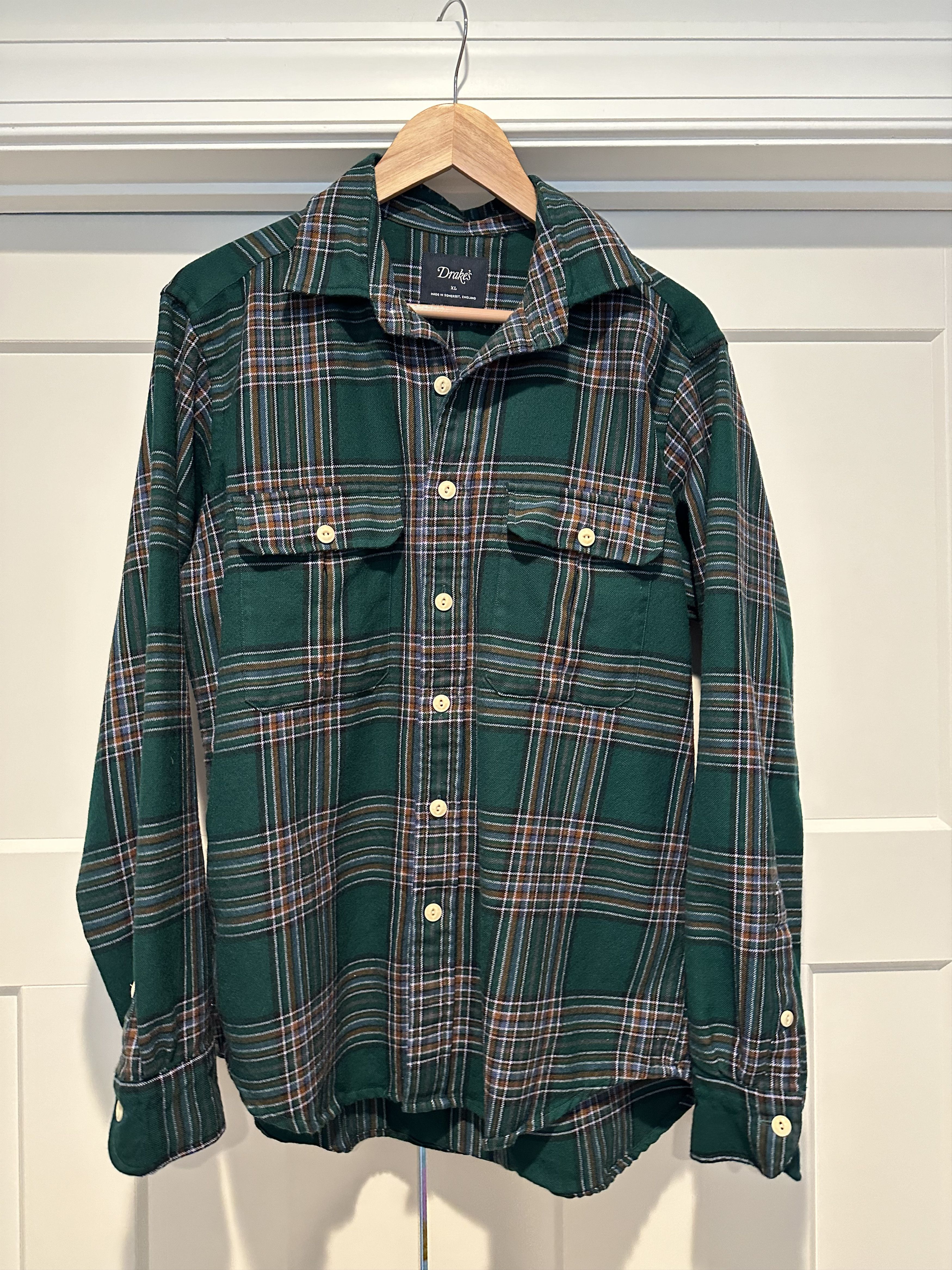 image of Drakes Wool Plaid Work Shirt, Men's (Size XL)