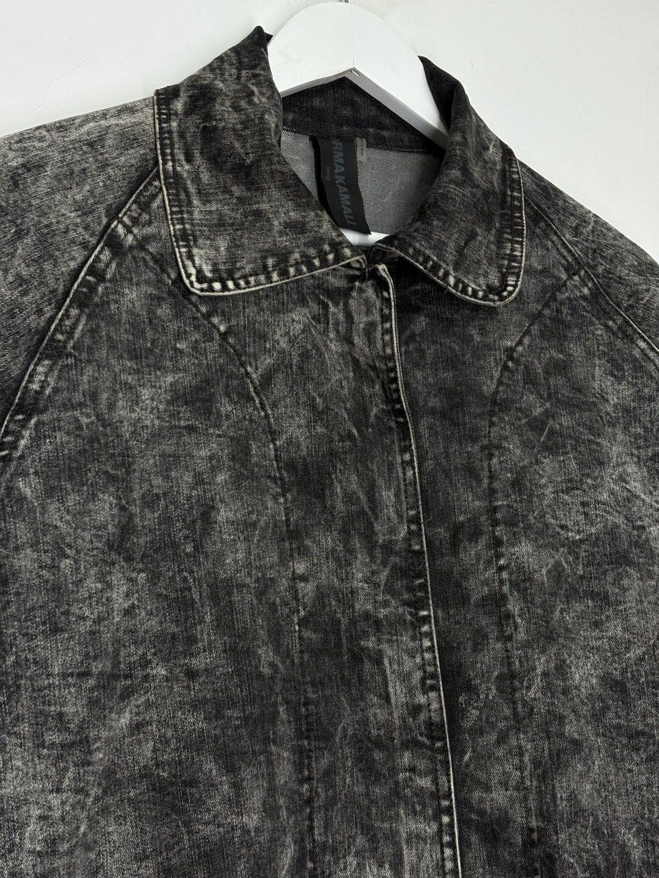 Norma Kamali Norma Kamali Black Acid Washed Denim A-Line Jacket Coat Size L / US 10 / IT 46 - 6 Thumbnail