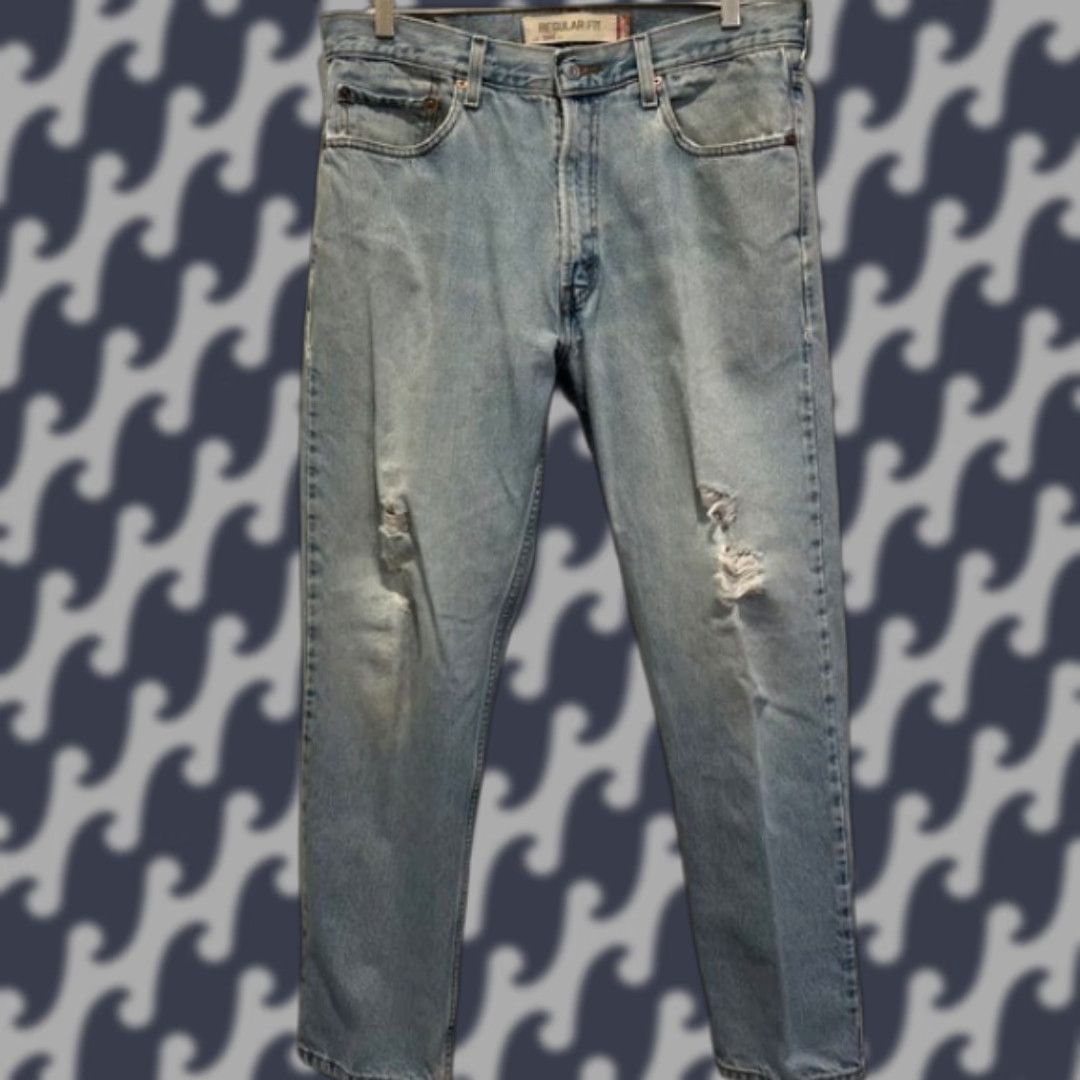 Levi's VINTAGE Levi's 505 Regular Fit Distressed Knees Blue Denim Jeans Mens Size 35 X 30 Size US 35 - 1 Thumbnail