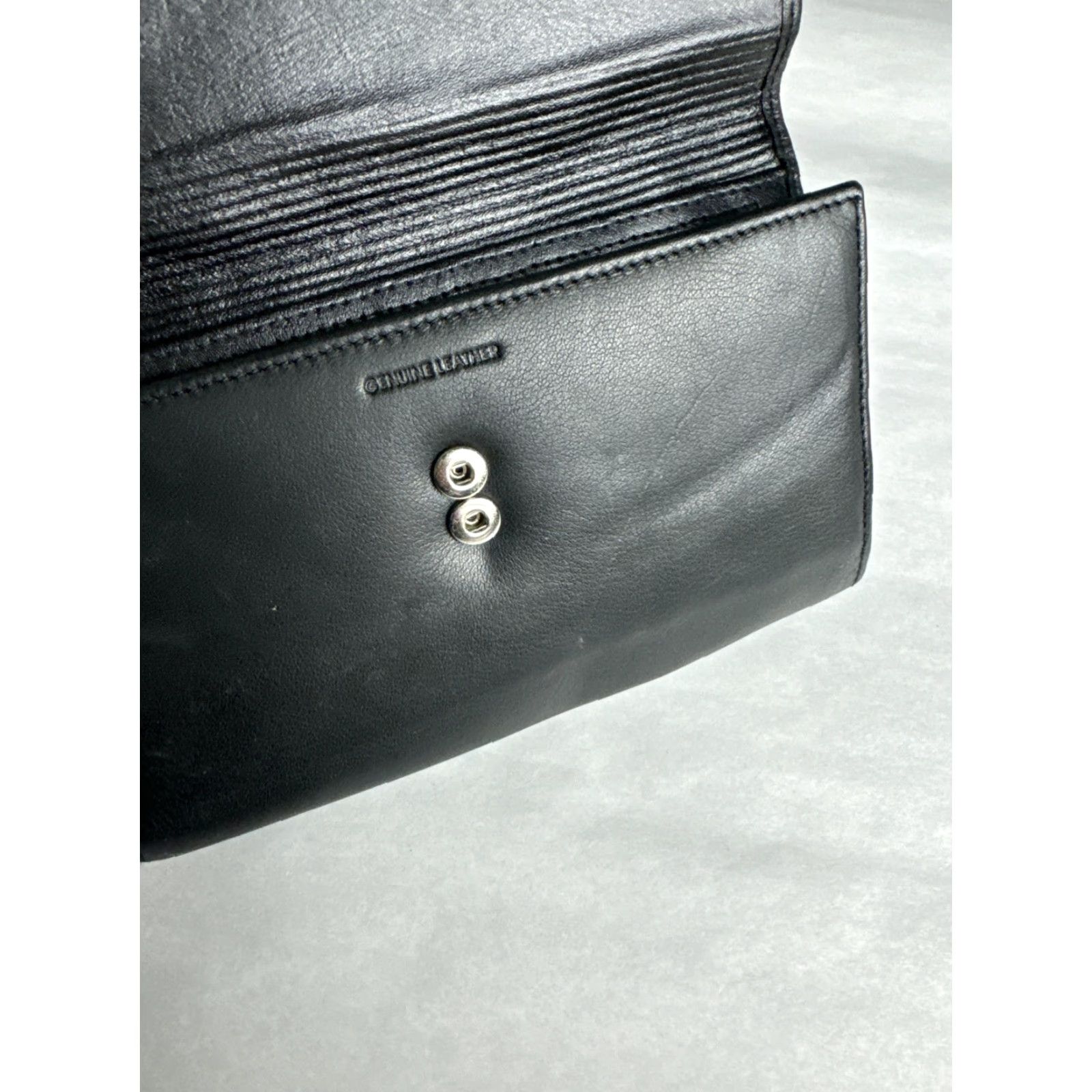 Vintage Black Leather Wallet Unisex Genuine Tri Gold Women’s Men’s Wallet Size ONE SIZE - 2 Thumbnail
