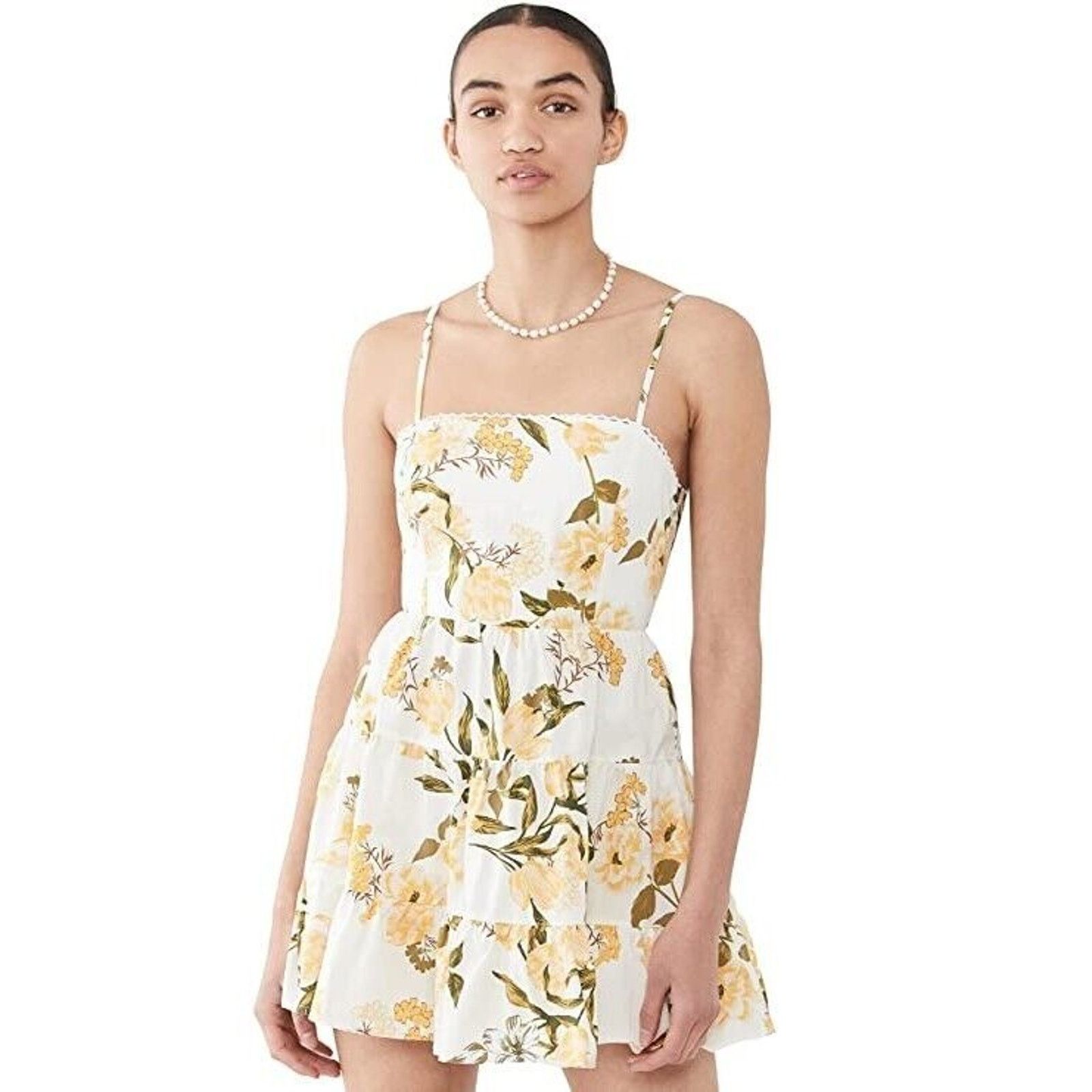 BB Dakota BB Dakota Women Ivory Floral Tiered Mini Dress Size US 10 Size L / US 10 / IT 46 - 1 Thumbnail
