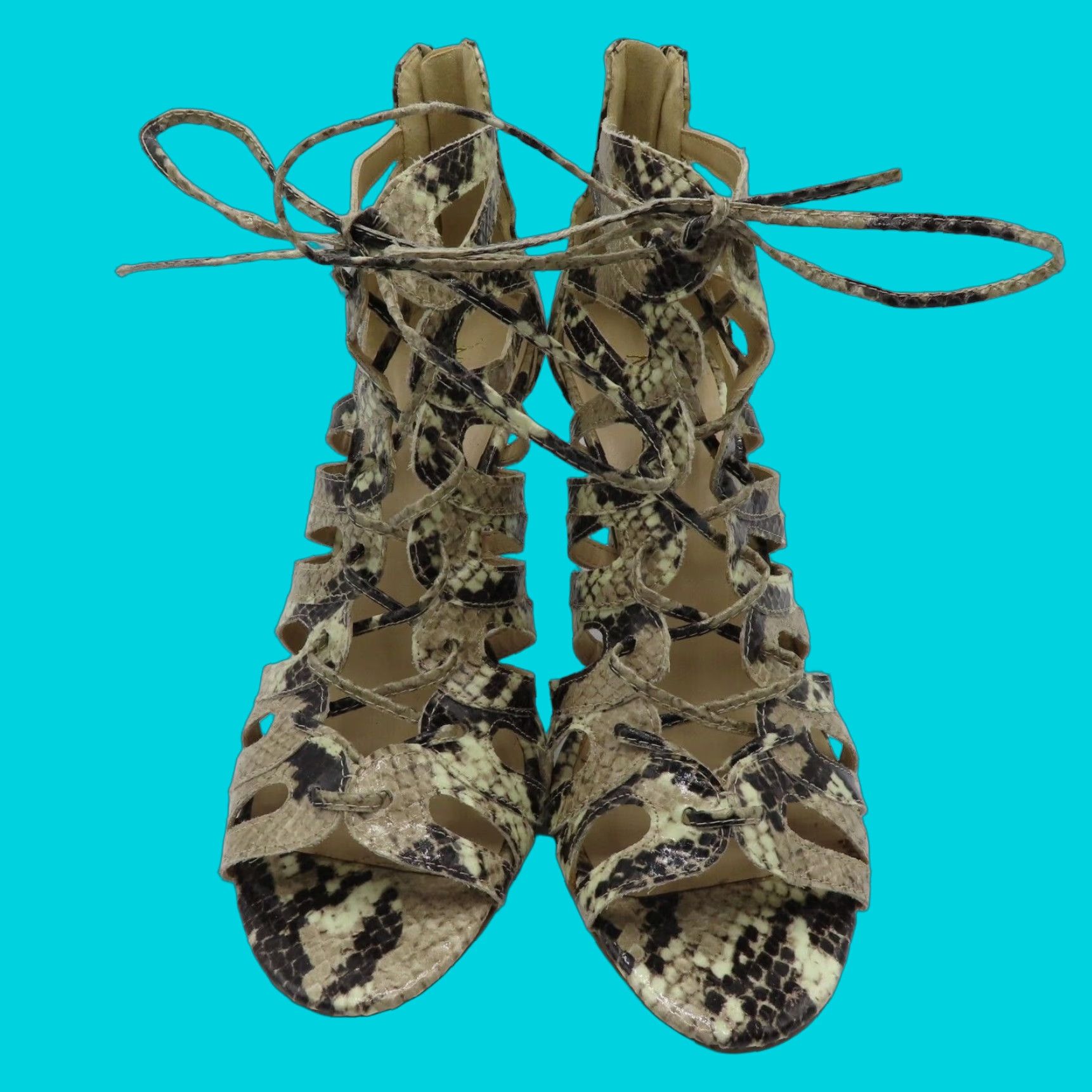 Nine West Nine West Women Heels Cage Cut Out Lace Up Ambroseo Snakeskin Print Stiletto Multicolor 8.5 M Party/Cocktail Size US 9 / IT 39 - 1 Thumbnail