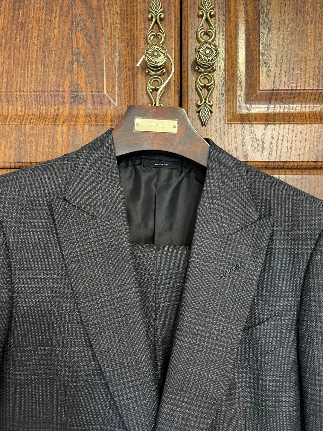 Tom Ford Tom Ford Black Gray Houndstooth Wool Suit 46 New Tags Size 46R - 6 Thumbnail