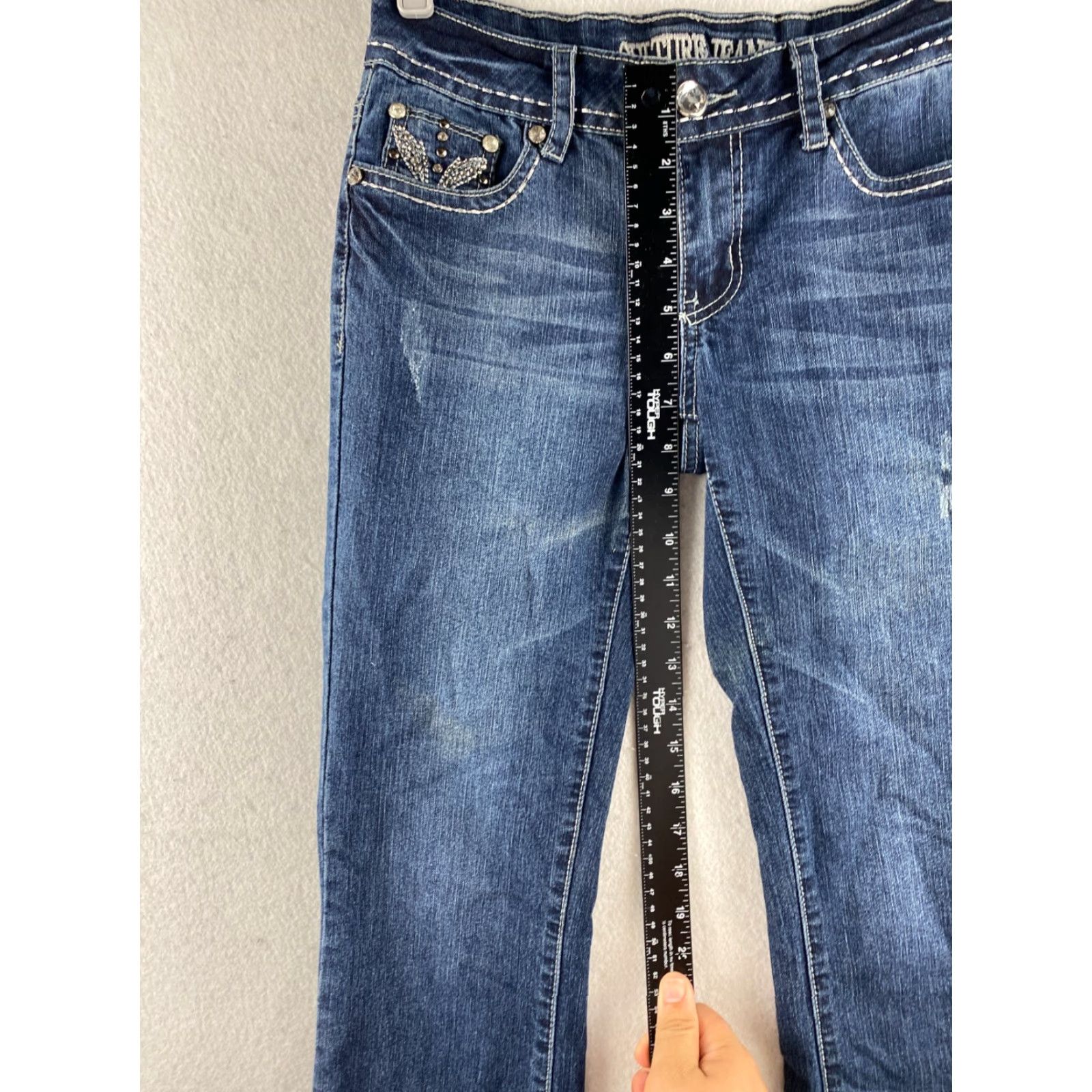 Denime Culture Jeans Womens Jeans Bootcut 5 Blue Dark Wash 33in 27in Stretch Embroidered Rhinestone Studded Denim Embroidered Logo 5-Pocket Size 27" / US 4 / IT 40 - 5 Thumbnail