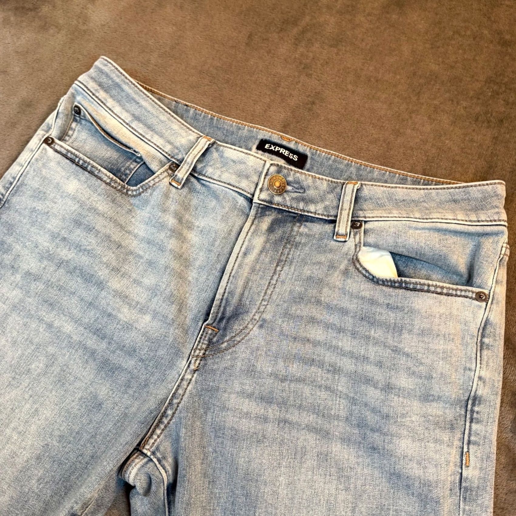 Express Express Athletic Slim Jeans Mens 31x32" Light Wash Denim Pants Blue Toya? Size US 31 - 2 Thumbnail