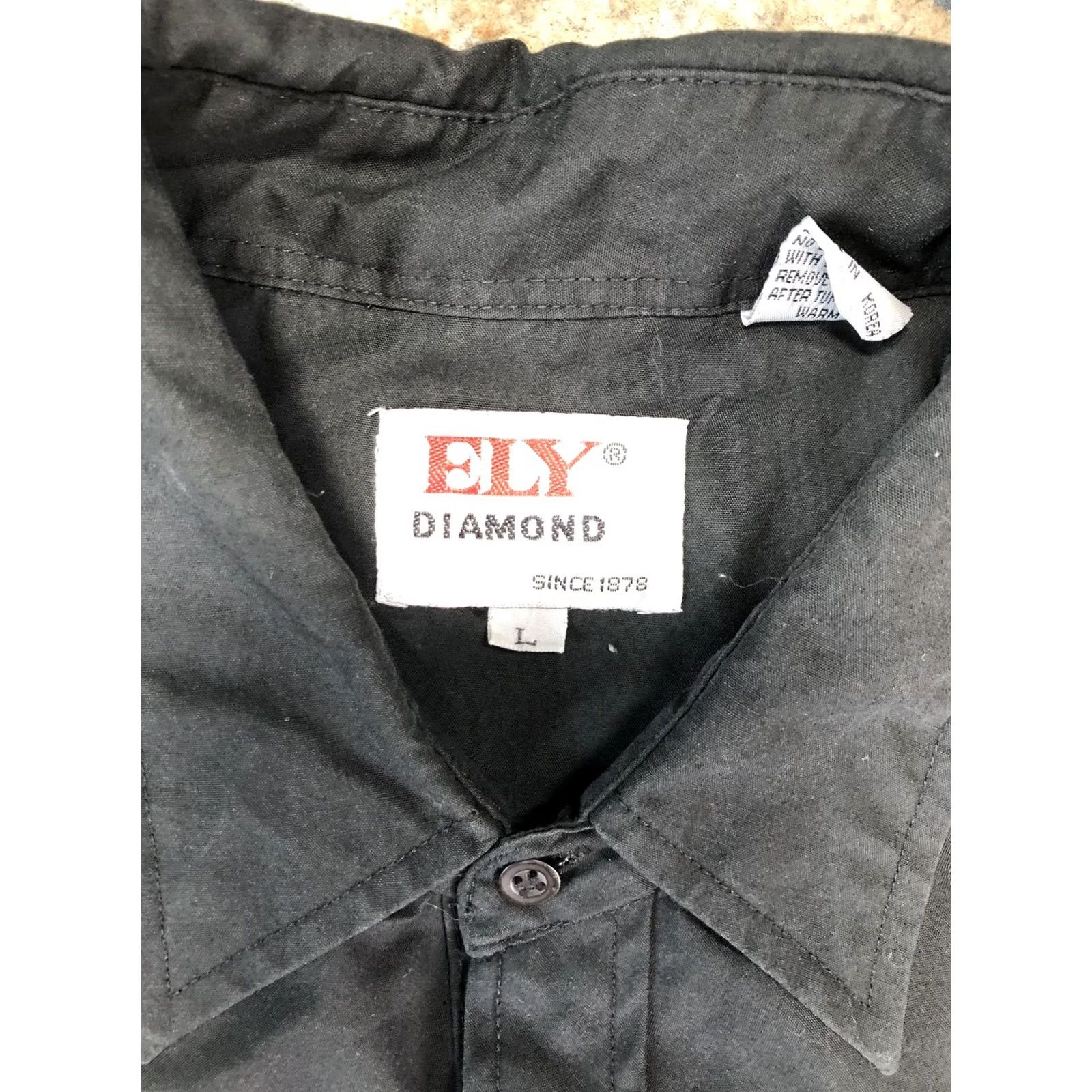 Vintage Ely Diamond Shirt Mens Large Black Western Pearl Snap Long Sleeve Thunderbird Size US L / EU 52-54 / 3 - 6 Thumbnail
