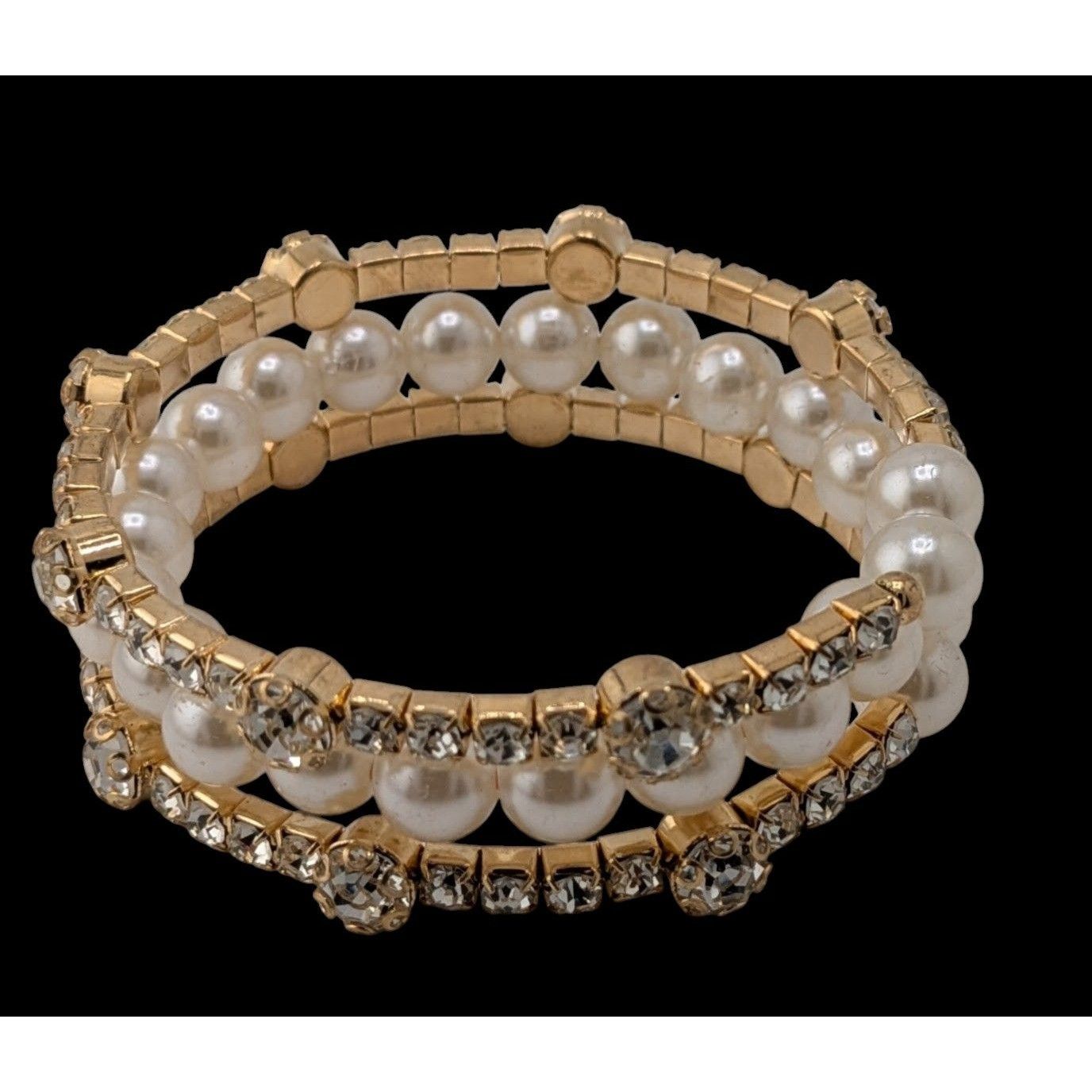 Other Elegant Gold Tone & Faux Pearl Coil Bracelet With Rhinestone Size ONE SIZE - 1 Thumbnail