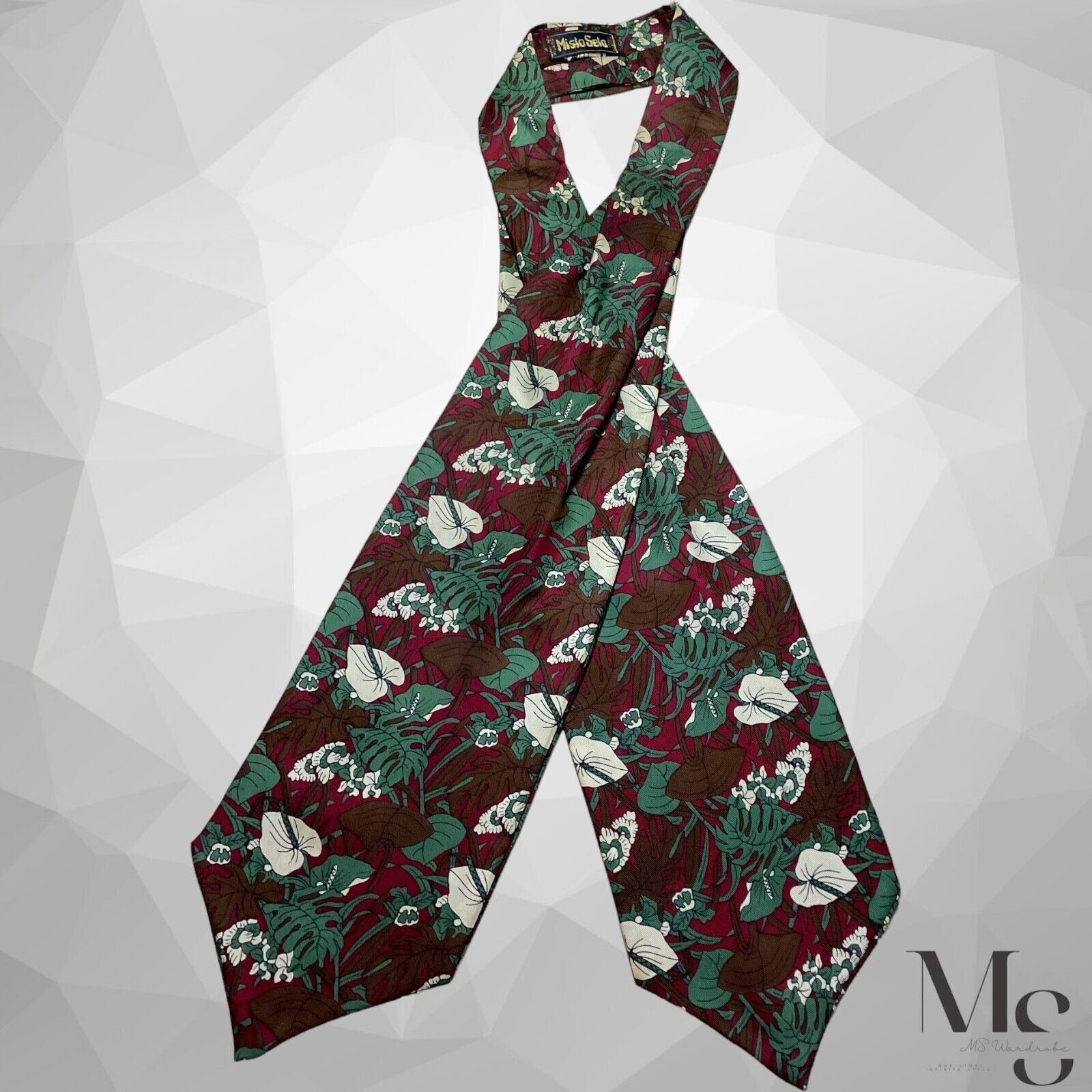 Other MISTO SETA Burgundy Leaf Print Silk ASCOT CRAVAT Made In Ita Size ONE SIZE - 1 Thumbnail