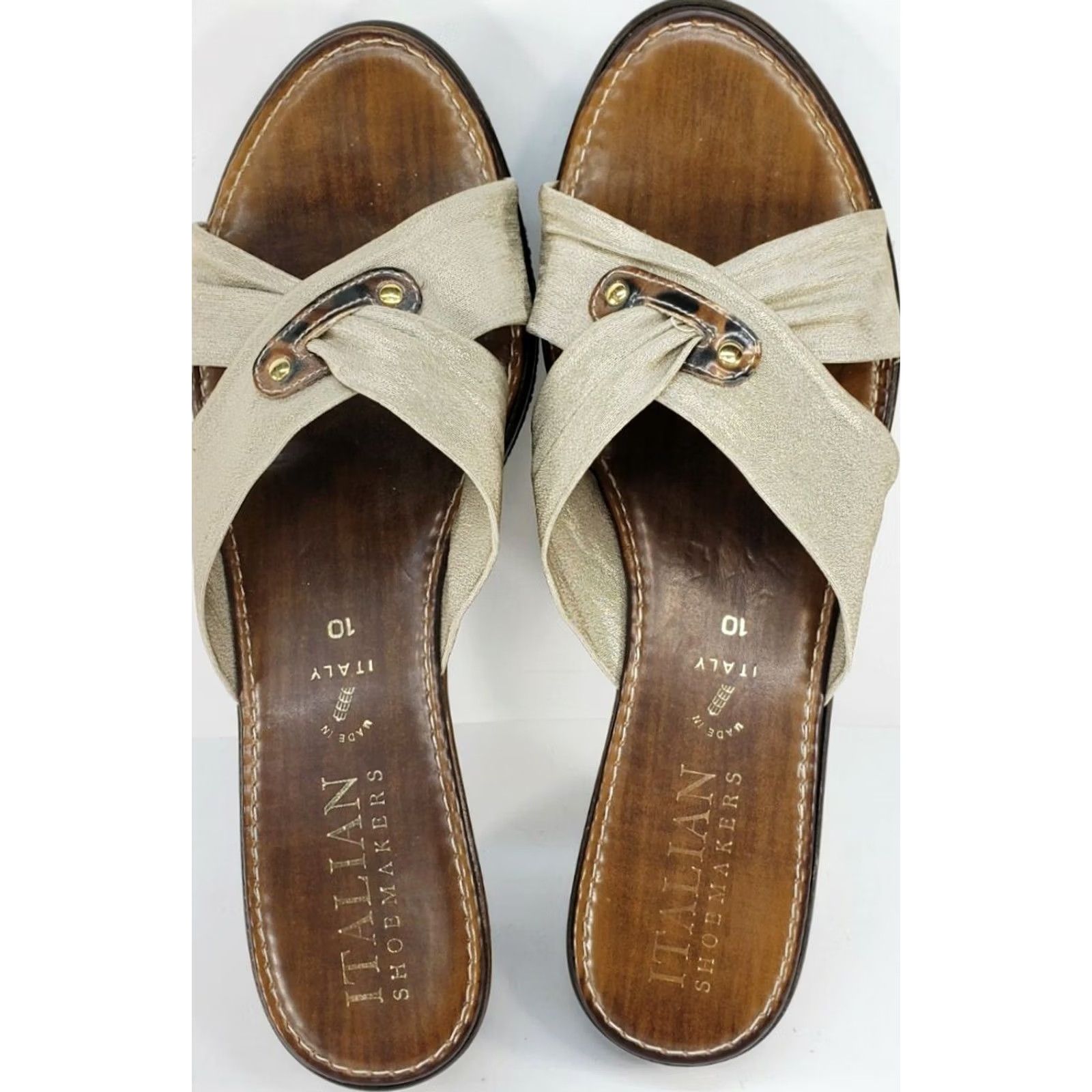 Vintage VINTAGE Italian Shoemakers Women's Sandal Taupe X-Crossover Wedge Slip On 10M (Size 10) Shoes Size US 10 / IT 40 - 7 Thumbnail