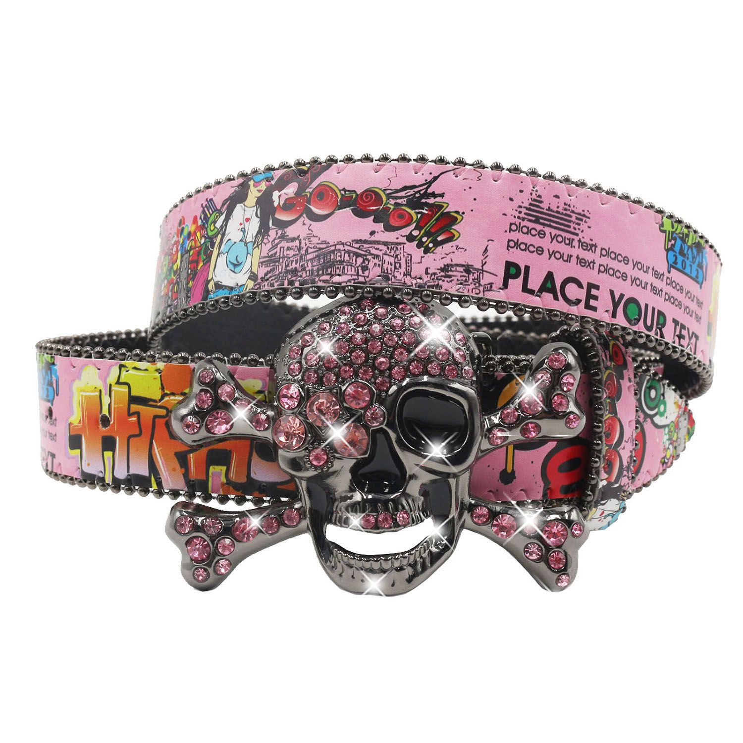 Designer Skull Design Vintage Belt Riveted Belts Menswear Accessories Size ONE SIZE - 1 Thumbnail