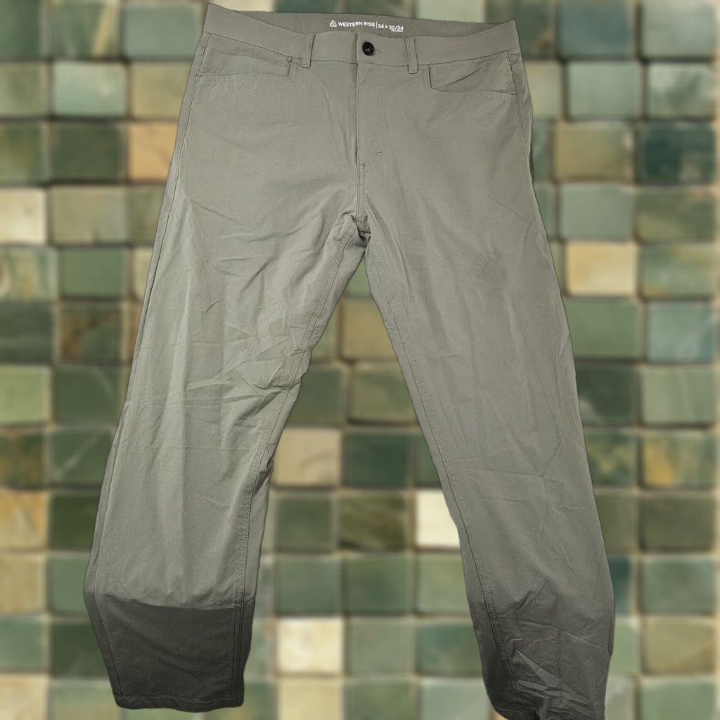 Western Rise Pants Mens 34x32 Green Slim Stretch Travel Chino Evolution Pant