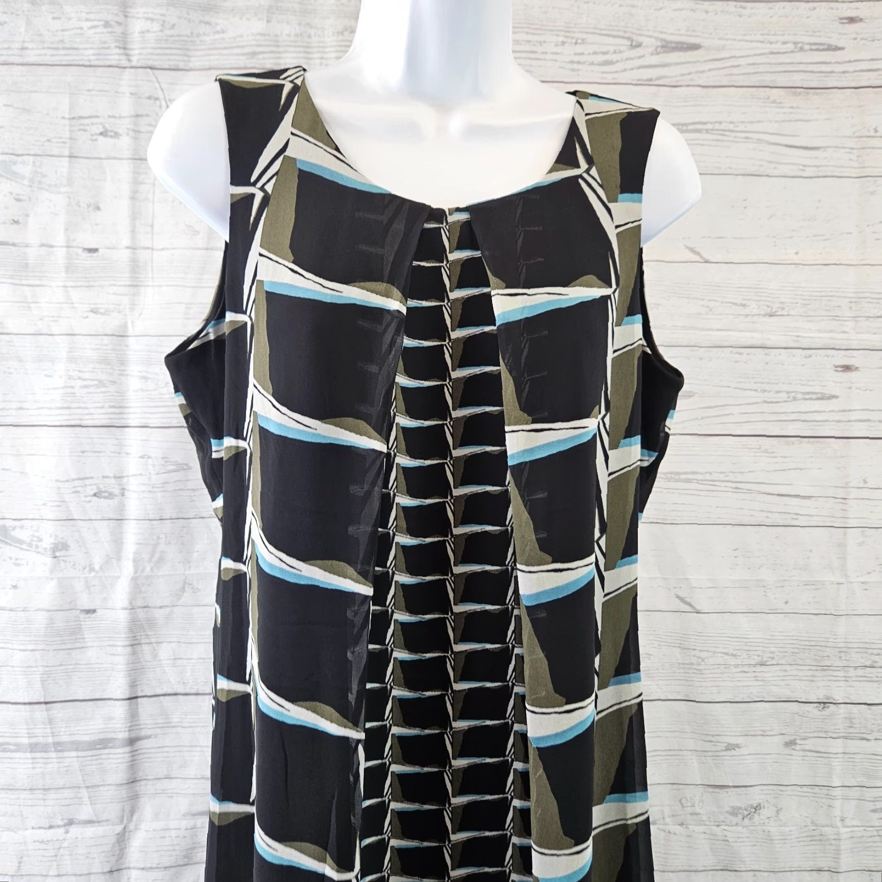 NIC+ZOE Nic+Zoe Dress On The Edge Abstract Sleeveless Petite Medium Black Blue Shift Womens Size M / US 6-8 / IT 42-44 - 2 Thumbnail