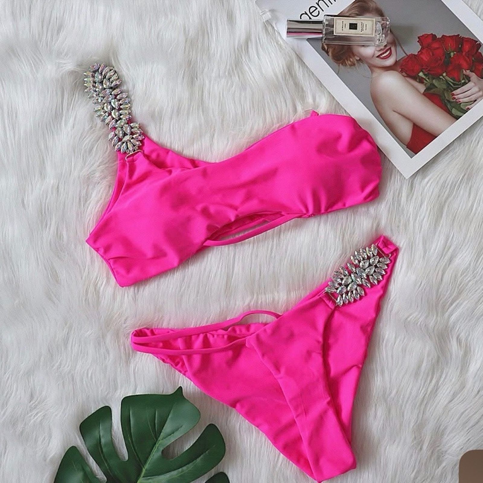Other New Y2K Pink One-Shoulder 2 piece Swimsuit Bikini size S Size ONE SIZE - 3 Thumbnail
