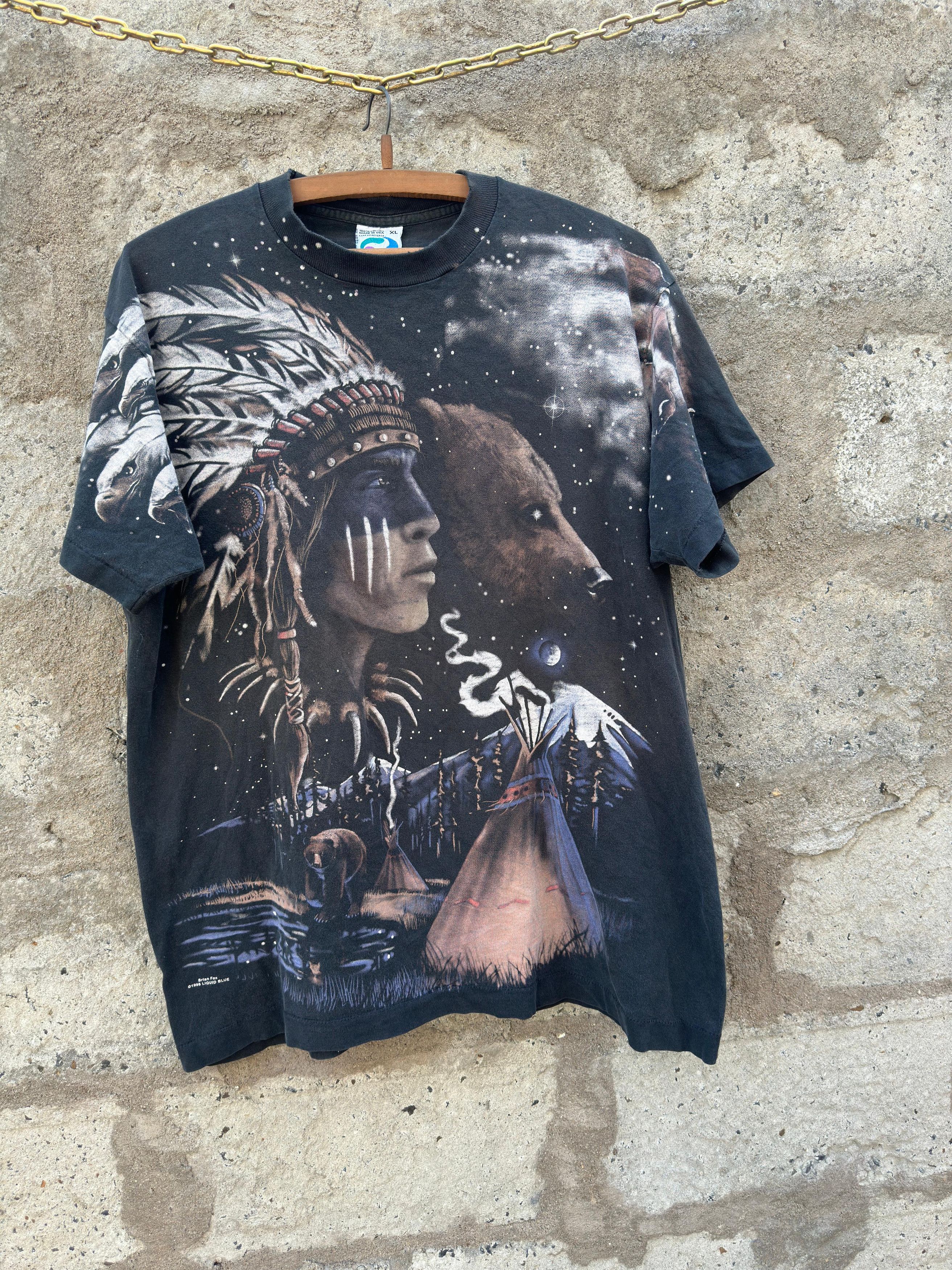 Liquid Blue vintage 1998 Liquid Blue Brian Fox "Indian Bear" AOP T-shirt Size US XL / EU 56 / 4 - 1 Thumbnail