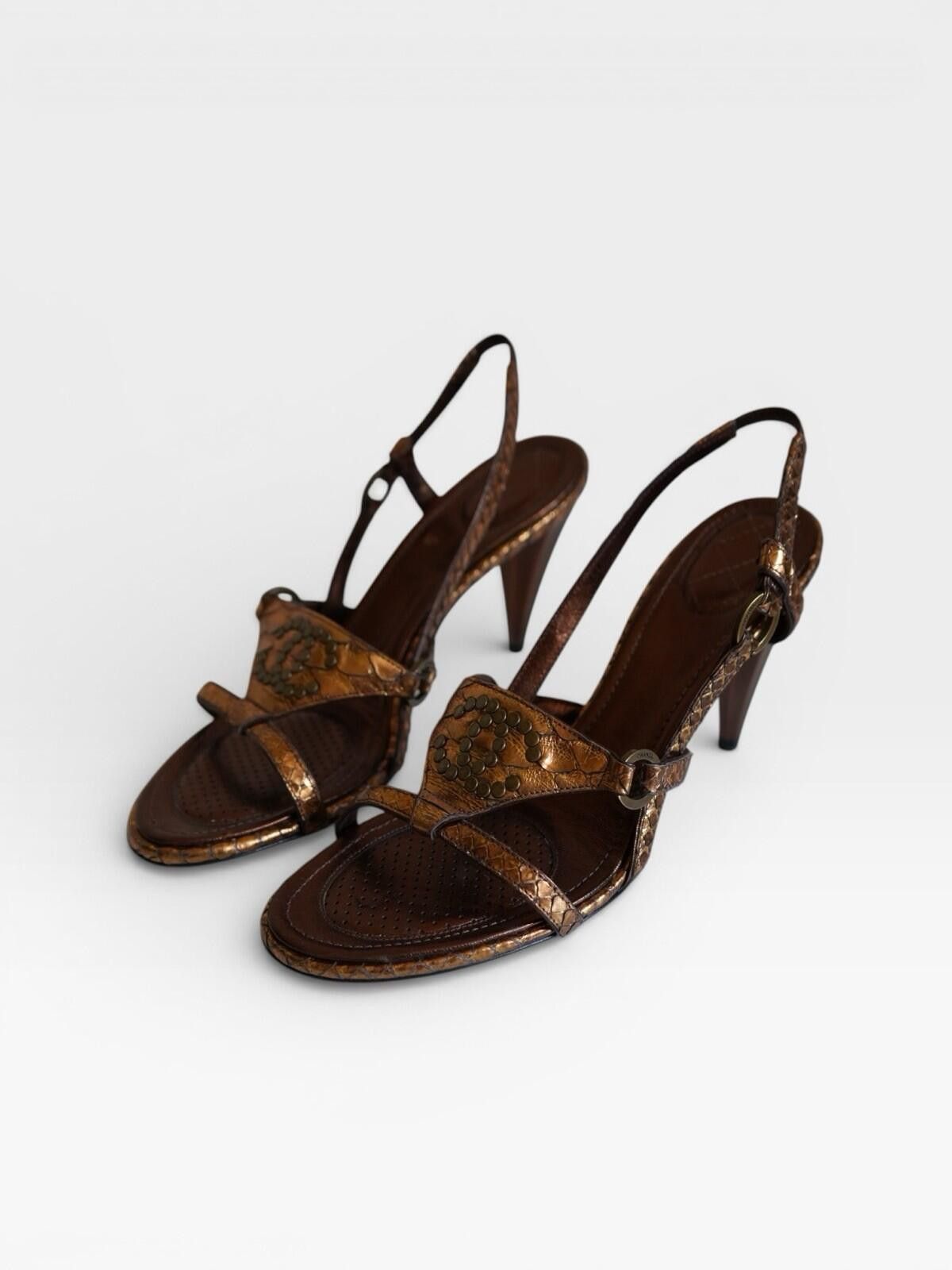 Chanel 2000s Chanel Copper Embossed Python Slingback Heels VINTAGE Size US 9 / IT 39 - 1 Thumbnail