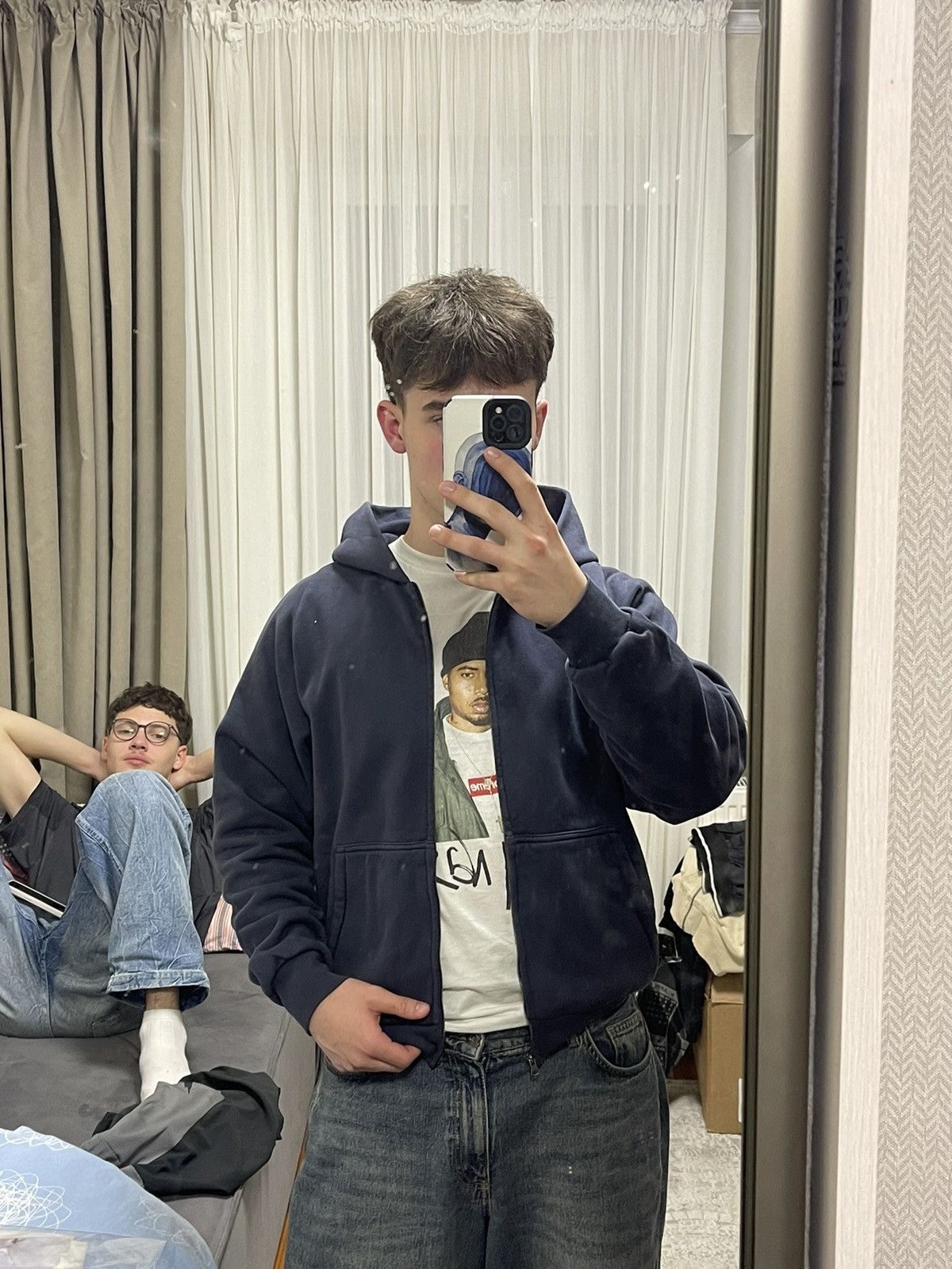 Balenciaga × Gap × Kanye West Yeezy Gap Zip-Up Hoodie Navy