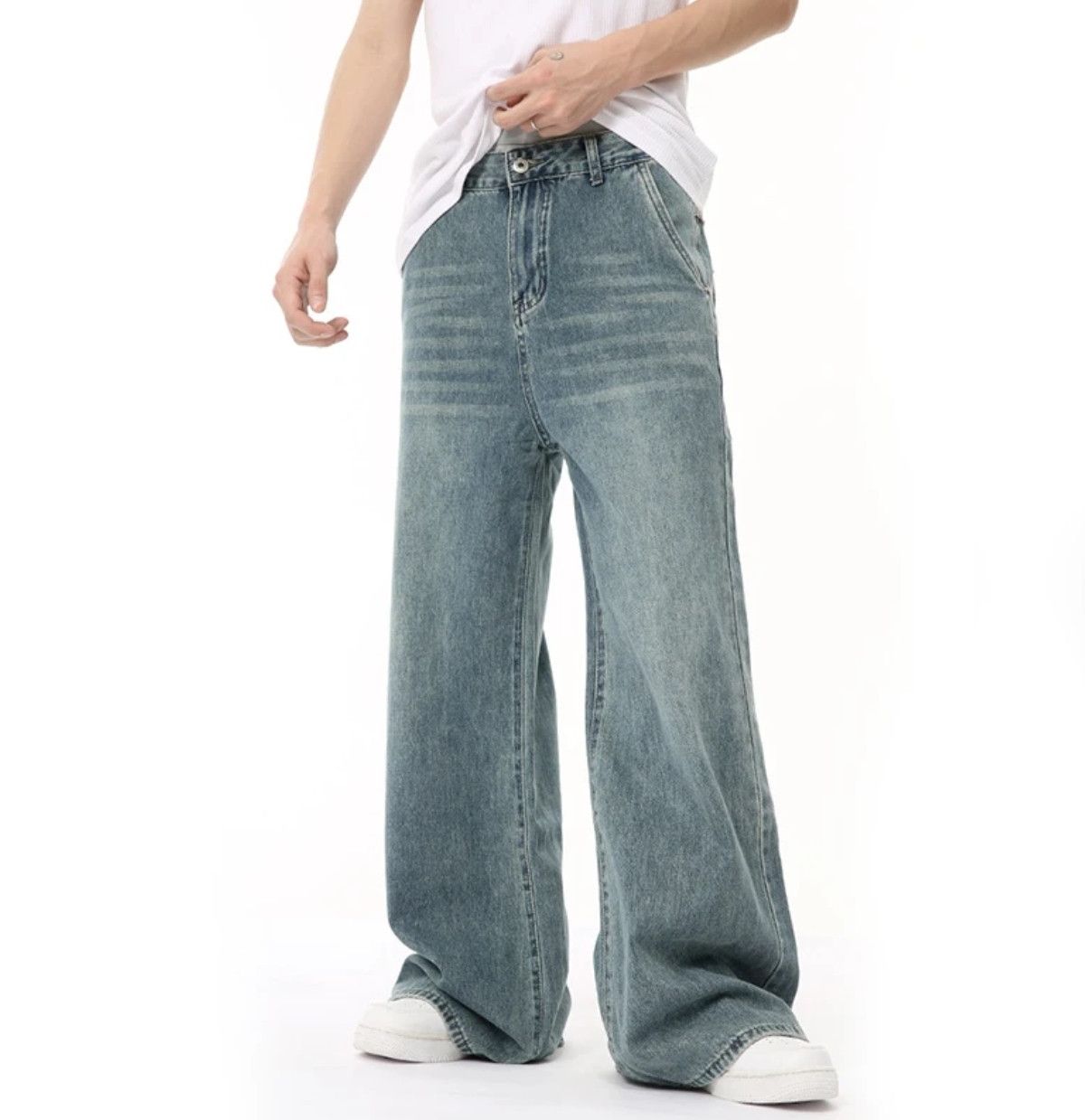 Jean Male Denim Pants Draping straight Wide Leg Loose Washed Men Size US 28 / EU 44 - 4 Thumbnail