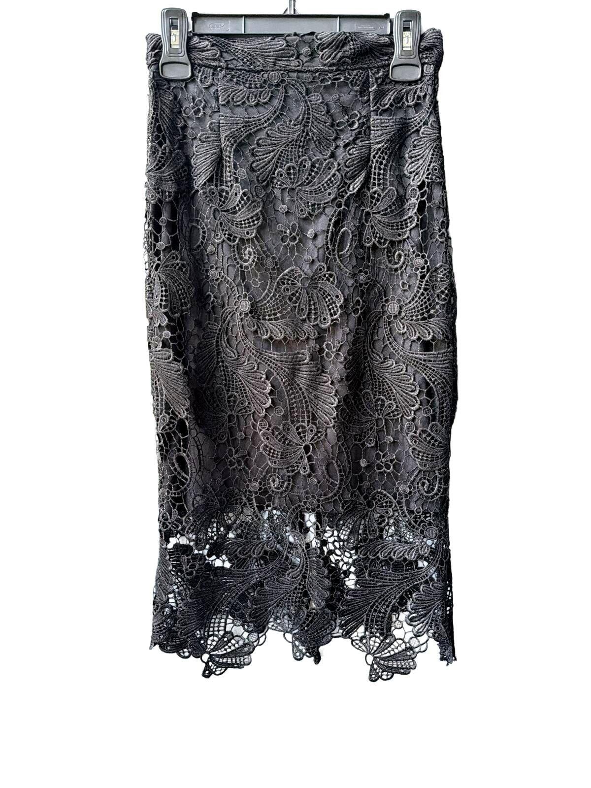 Other Vintage Black Lace Midi Skirt Sheer Crochet Overlay Size 26" / US 2 / IT 38 - 1 Thumbnail