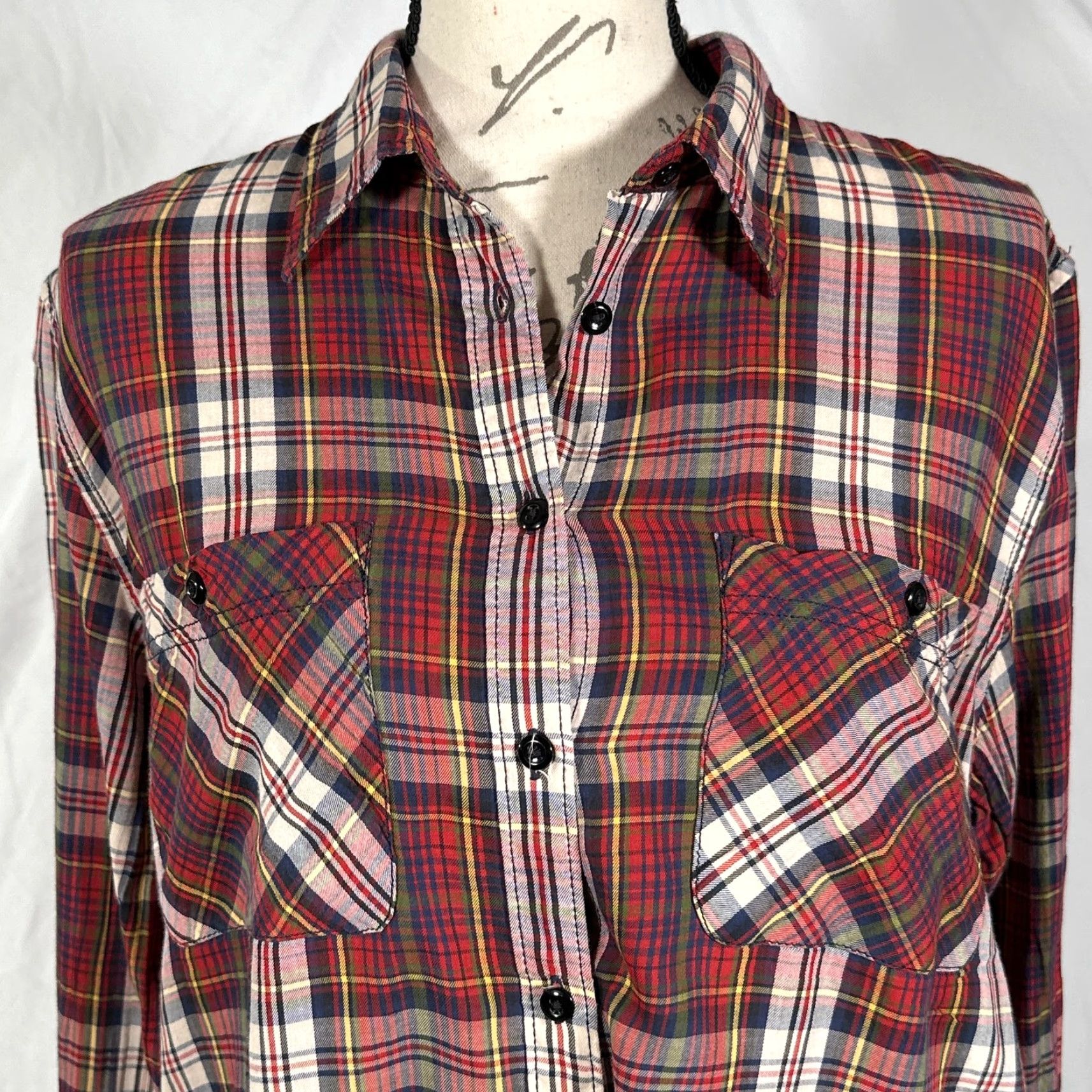 Ralph Lauren Ralph Lauren Button-Up Shirt Women XL Red Navy Plaid Cotton Long Sleeve Lightweight Western Size XL / US 12-14 / IT 48-50 - 2 Thumbnail