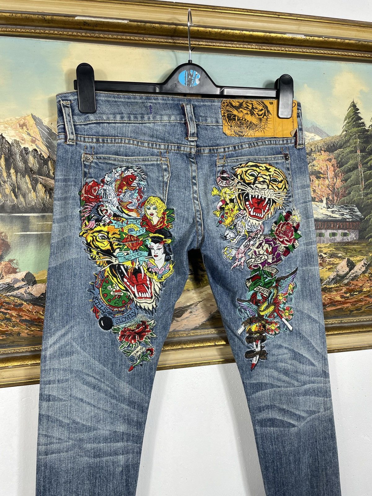 Ed Hardy × Vintage Ed Hardy Vintage Y2k Big Logo Denim Trousers Jeans Drip Swag Size 27" / US 4 / IT 40 - 9 Thumbnail