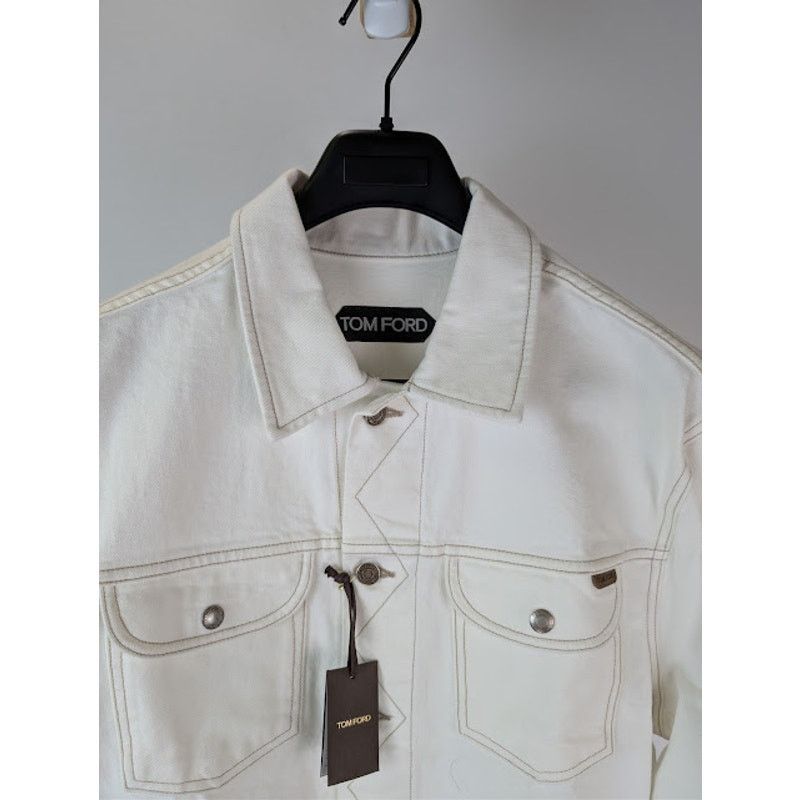Tom Ford o1rshd1 Iconic Denim Jacket in Off-White Size US XL / EU 56 / 4 - 7 Thumbnail