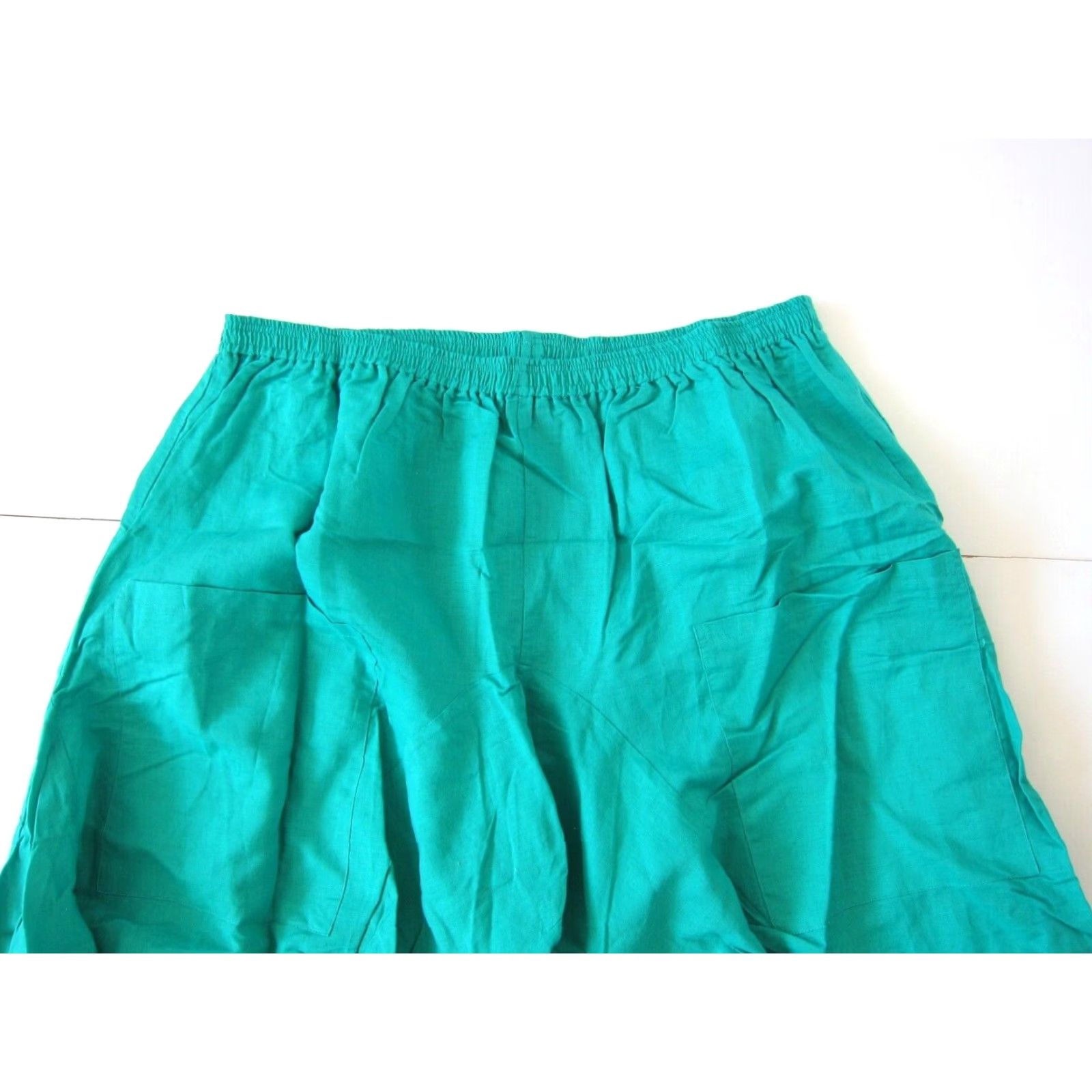 Vintage Ashro Pants Green High Rise Wide Leg Harem Lagenlook Pocket Linen Cotton Large Womens Size 36" / US 14 / IT 50 - 3 Thumbnail