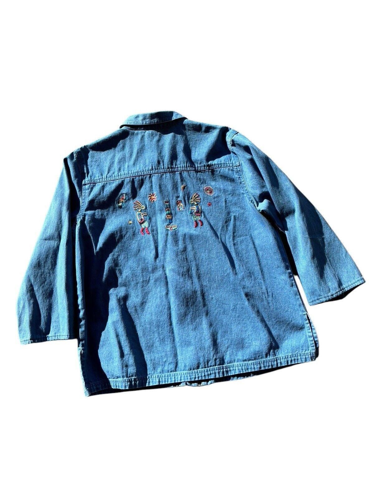 Vintage Passion 1 Kokopelli Embroidered Denim Zip Up Jacket Vintage Size XL / US 12-14 / IT 48-50 - 7 Thumbnail