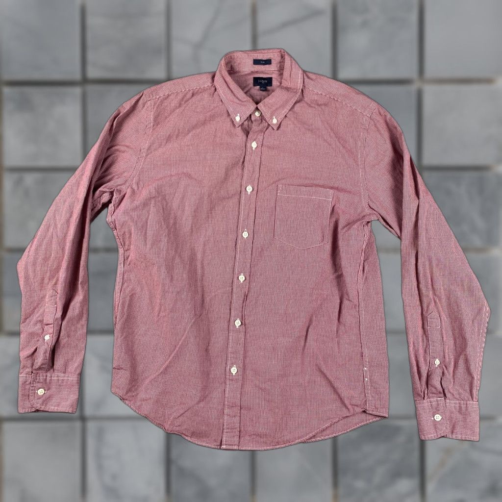 J.Crew J.CREW Shirt Mens L Red Slim Fit Check Button-Down Collar Long Sleeve Knit Size US L / EU 52-54 / 3 - 1 Thumbnail