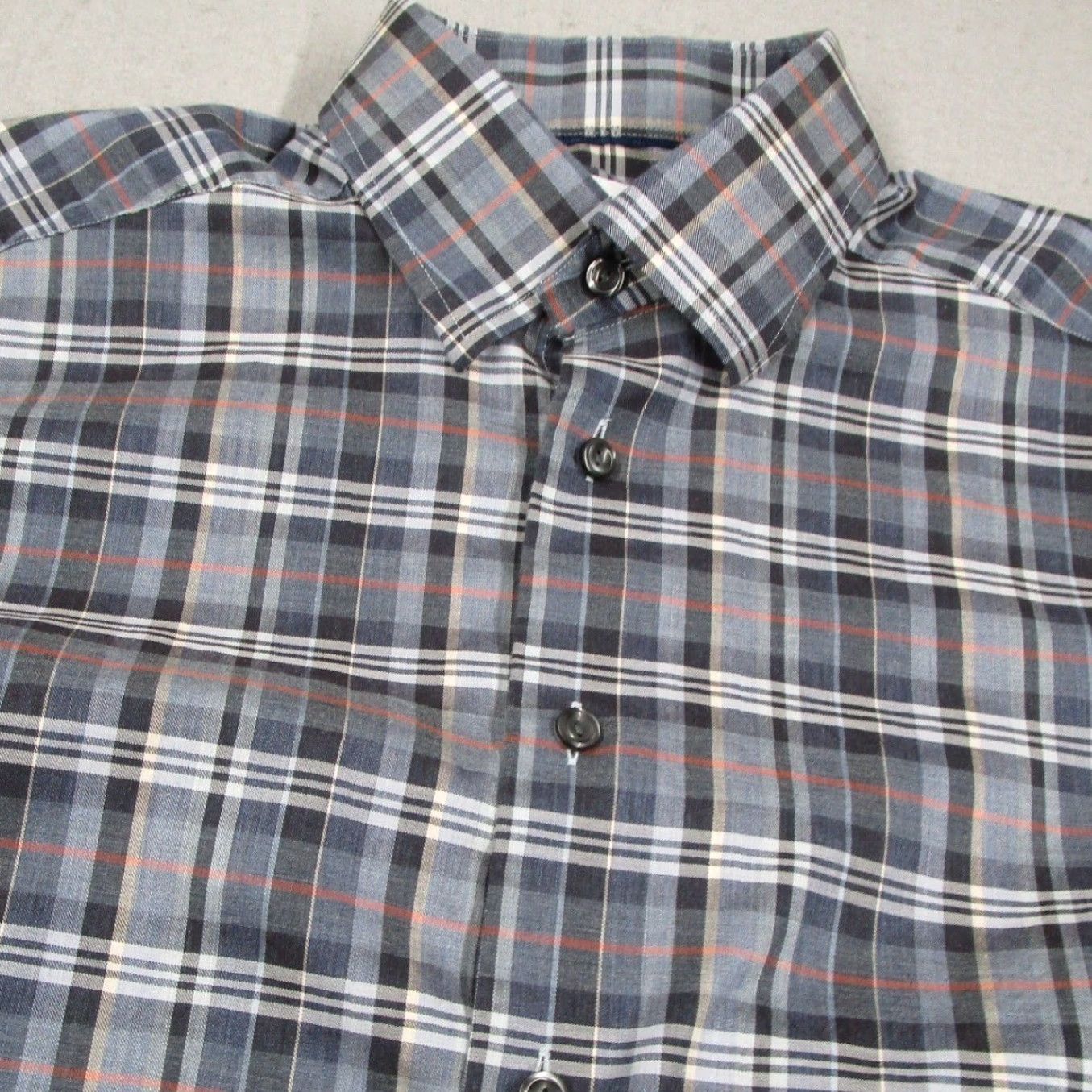 Eton Eton Contemporary Fit Dress Shirt Mens 15.5 41in Cotton Twill Plaid Blue Grey Orange Multicolor Long Sleeve Button-Down Spread Collar Mens Size 42R - 2 Thumbnail