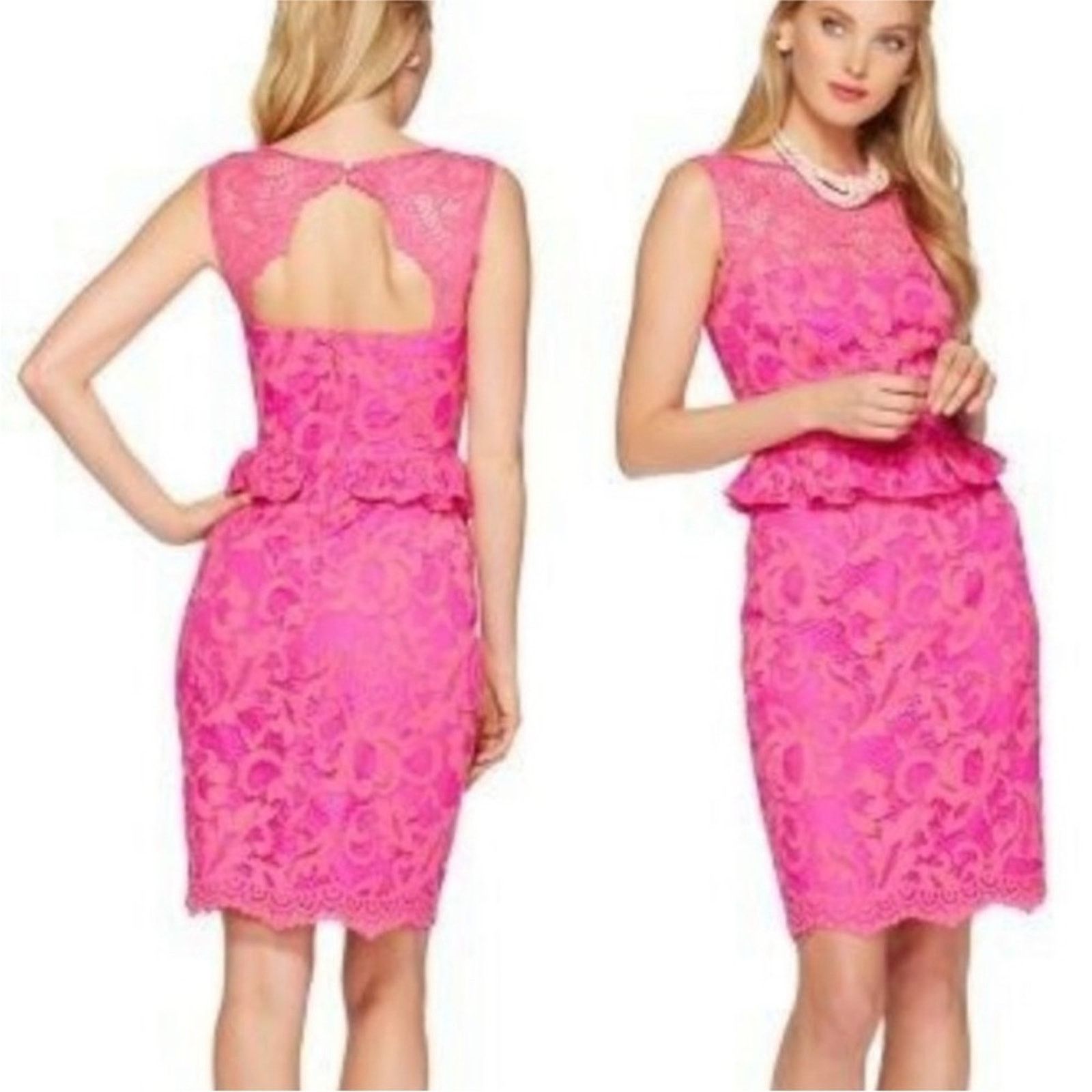 Lilly Pulitzer Barbie Kiri Pink Lace Peplum Mambo Lace Dress