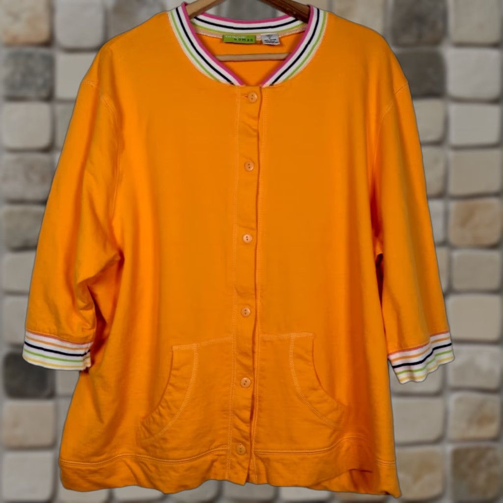 Vintage VINTAGE Onque Woman Button-Up Shirt Knit 2X Plus Size Yellow 3/4 Sleeve Pocket Retro Casual Womens Size XXL / US 16-18 / IT 52-54 - 1 Thumbnail