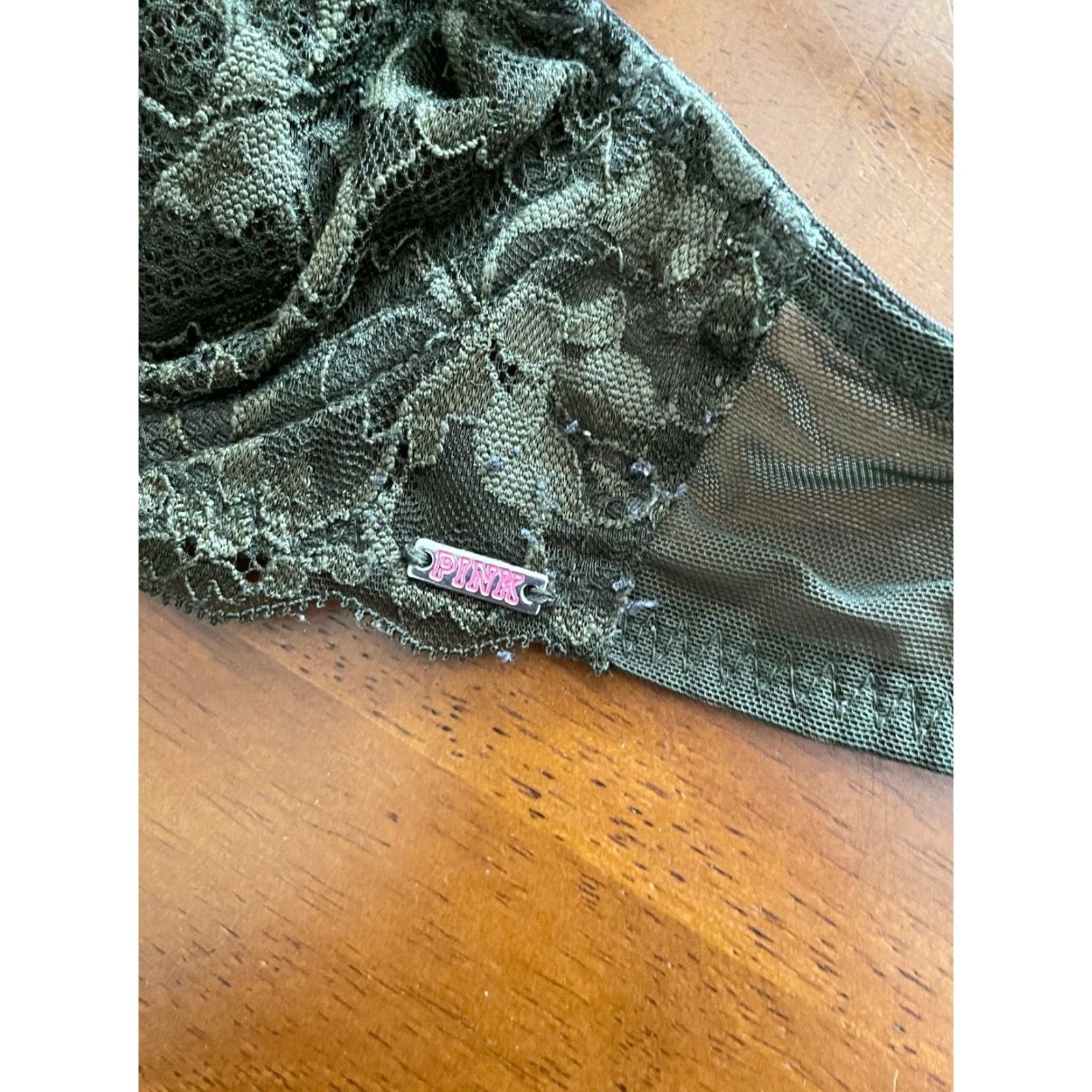 Victoria's Secret Victoria's Secret Pink Bra Unlined Underwire 32C Green Demis Floral Nylon Elastane Womens B Cup Underwire, 34 Band Size ONE SIZE - 4 Thumbnail