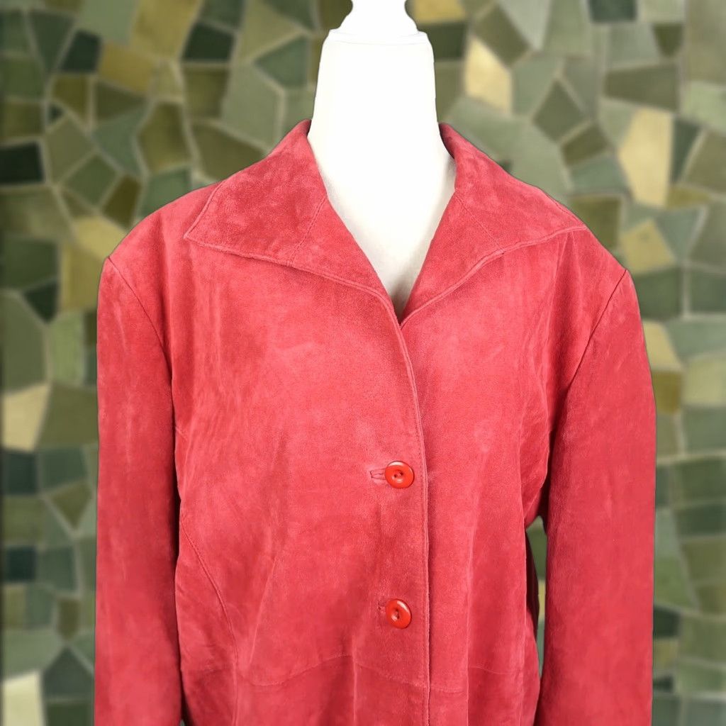 Vintage VINTAGE Terry Lewis Red Suede Leather Mid-Length Jacket Womens L Size L / US 10 / IT 46 - 1 Thumbnail