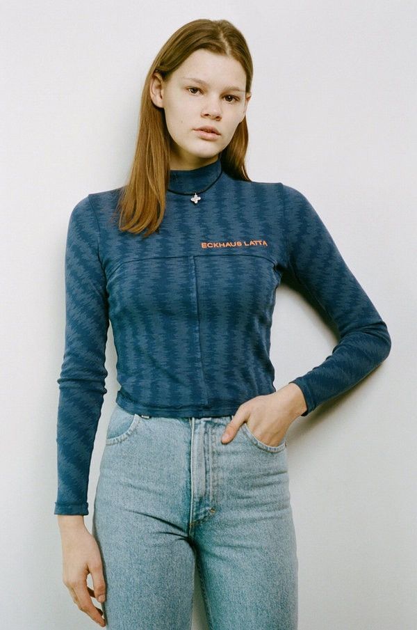 image of Eckhaus Latta White Stained Glass Lapped Baby Turtleneck in Blue, Women's (Size Small)