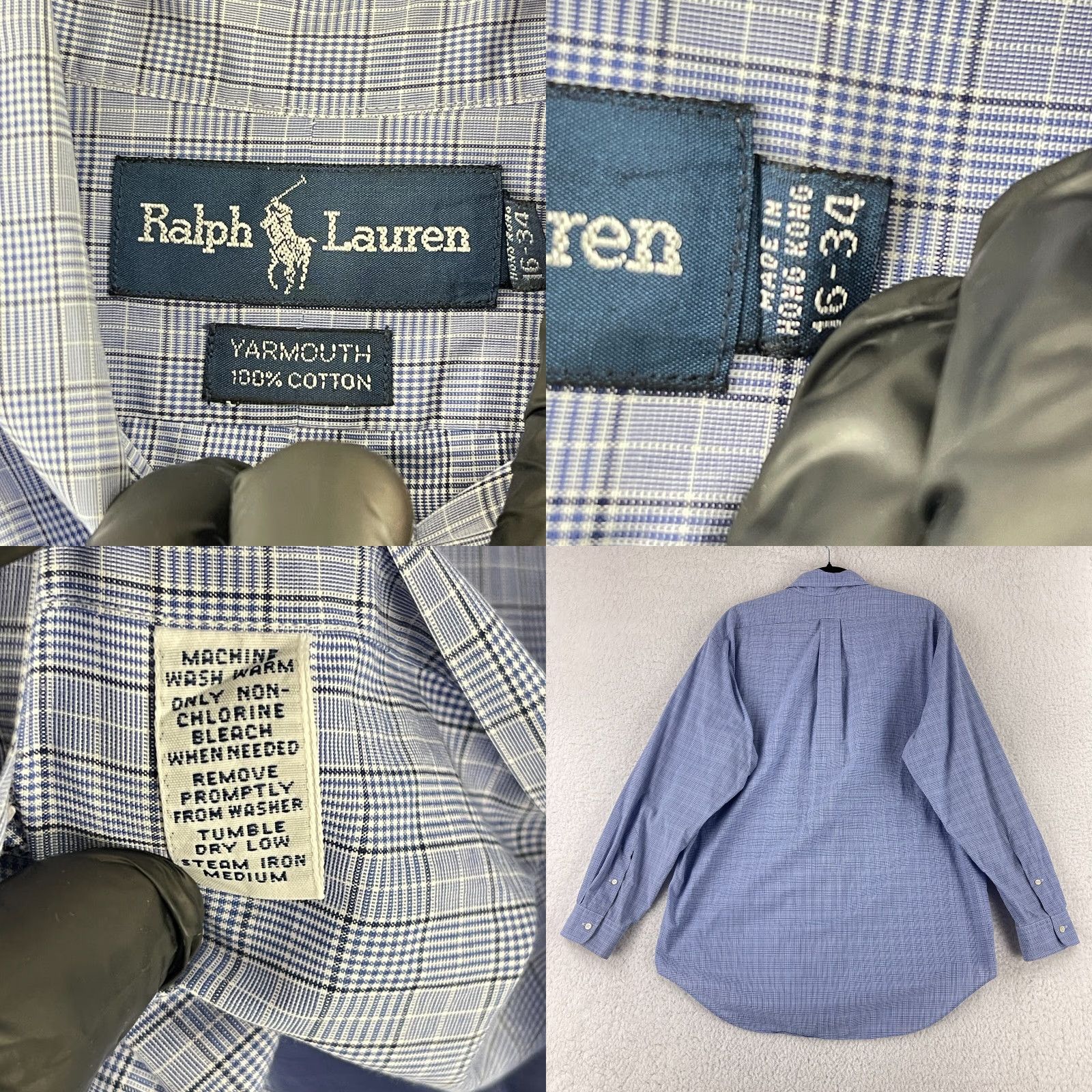 Ralph Lauren VINTAGE Ralph Lauren Button-Down Dress Shirt Men Large Blue Plaid Long Sleeve VTG Cotton Size 42R - 8 Thumbnail