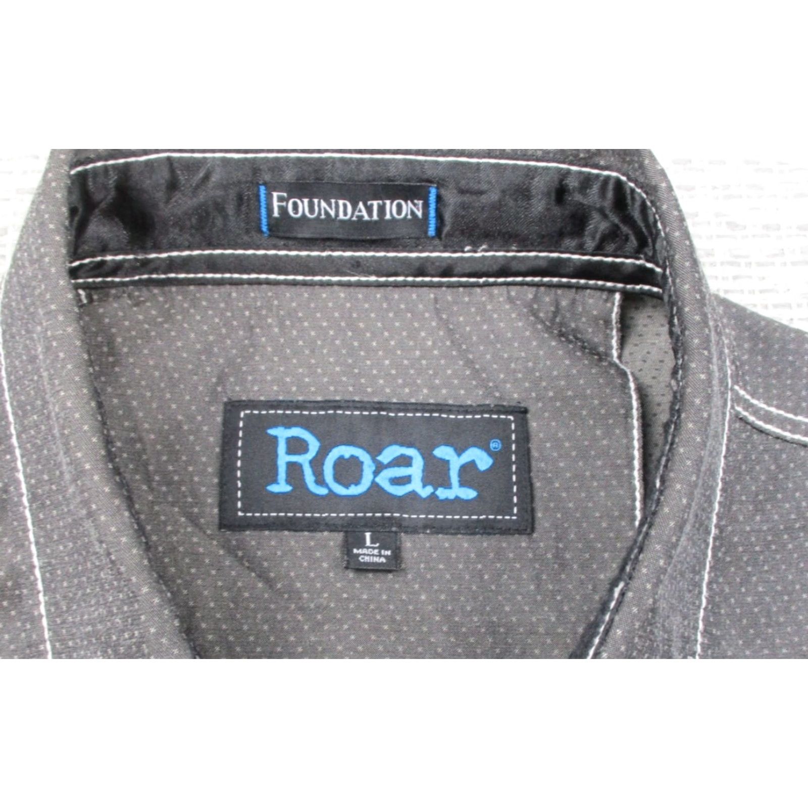 Roar Roar Foundation Shirt Mens Large Gray Western Pearl Snap Contrast Stitch Pockets Size US L / EU 52-54 / 3 - 6 Thumbnail