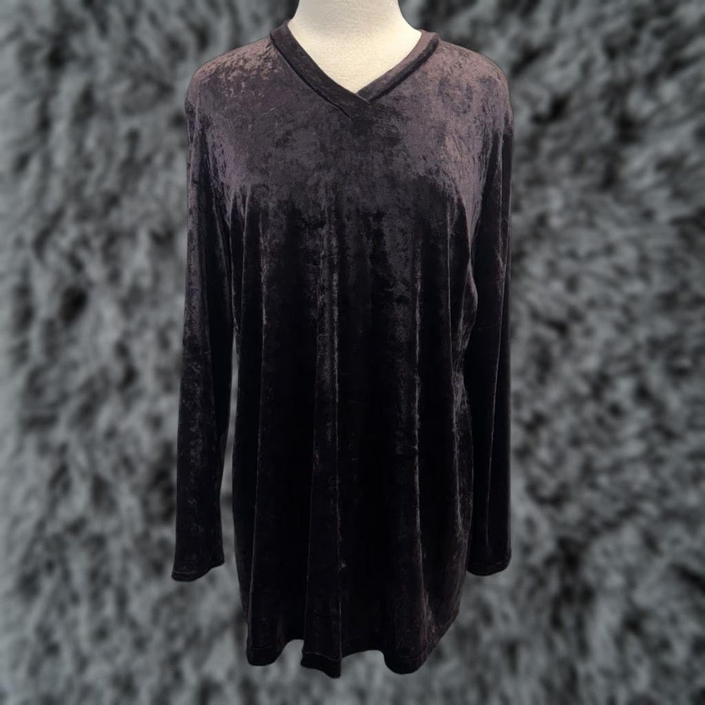 Velvet VINTAGE Chetta B Crushed Velvet Tunic Top 16 Black/brown Purple Goth Retro 90s Womens TUNIC Size XXL / US 16-18 / IT 52-54 - 1 Thumbnail