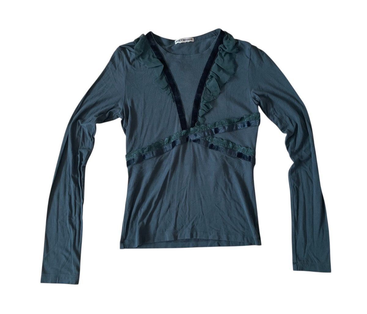 Issey Miyake Vintage issey miyake ruffled green longsleeve Size S / US 4 / IT 40 - 1 Thumbnail