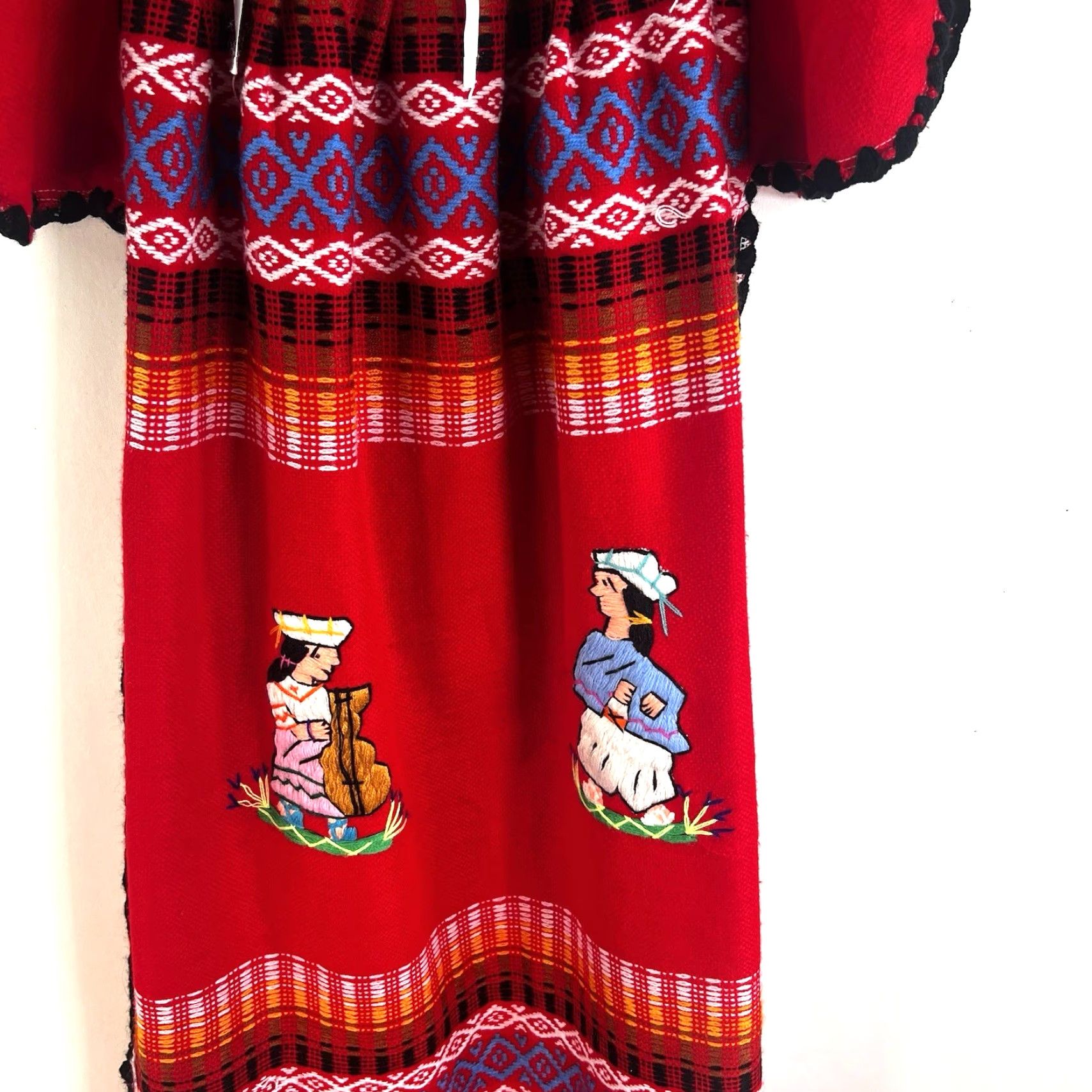 Vintage VINTAGE Geometric Embroidered Kaftan Dress, Wool, Large, Red, 80s, Womens Size L / US 10 / IT 46 - 3 Thumbnail